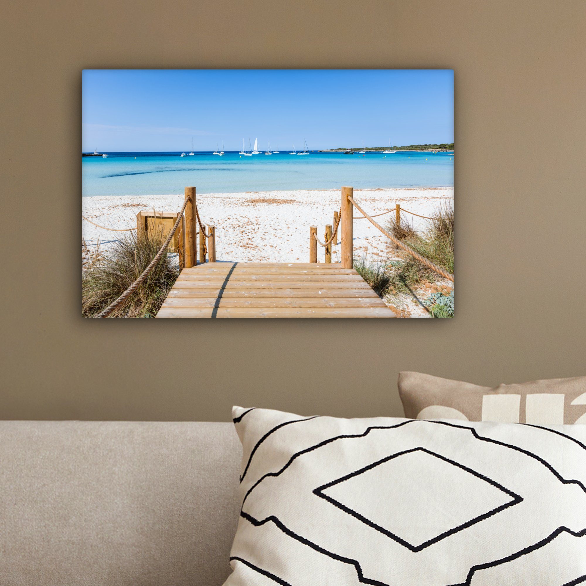 (1 30x20 Wandbild cm Holz Aufhängefertig, - - OneMillionCanvasses® Strand Leinwandbild Leinwandbilder, St), Spanien, Wanddeko,