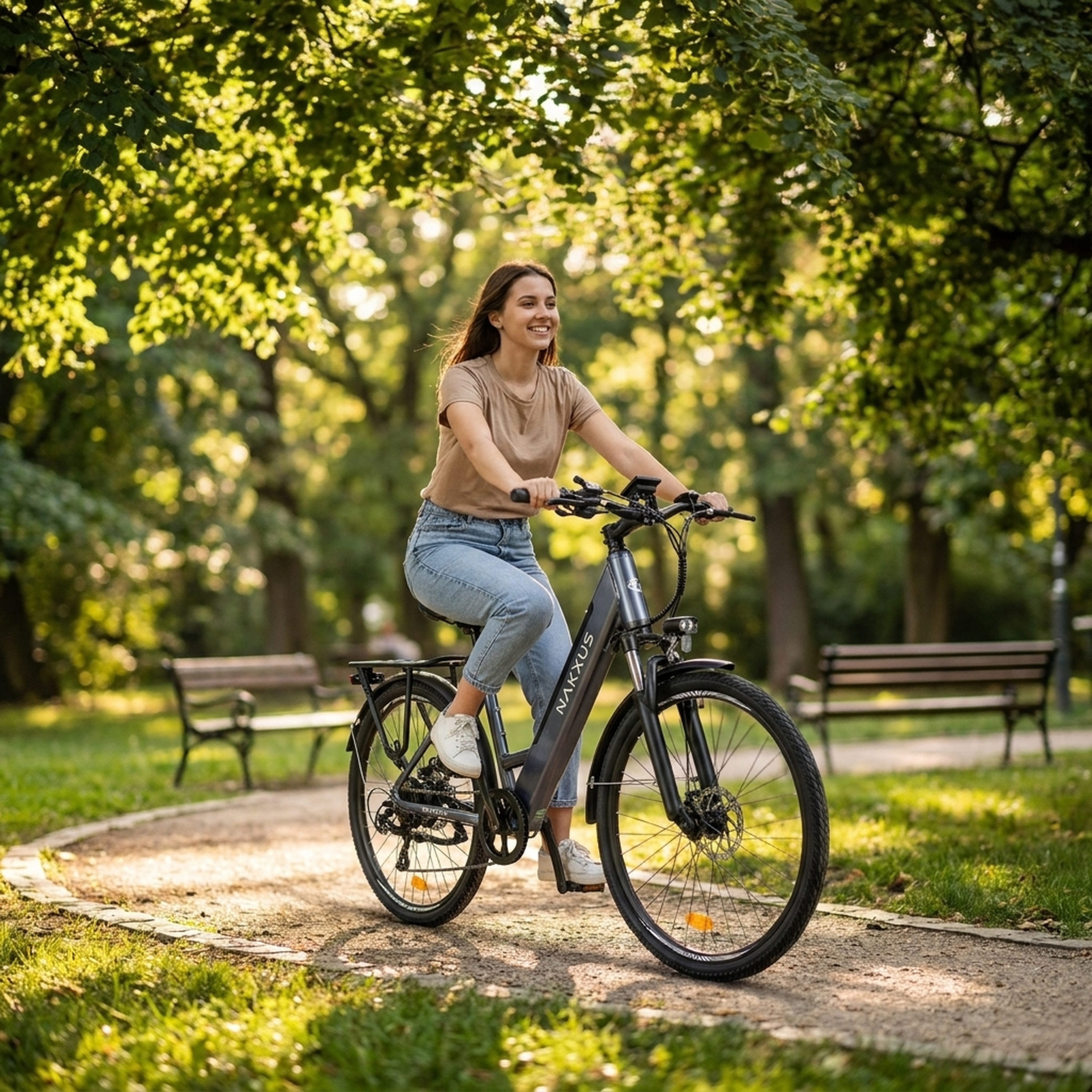 Vankel E-Bike Cityrad M208 26 Zoll mit Trapez-rahmen, leichtes Pedelec, Kettenschaltung, Heckmotor, 450 Wh, Elektrofahrrad mit 450Wh Akku und 60Nm Motor, Bluetooth-App-kompatibel