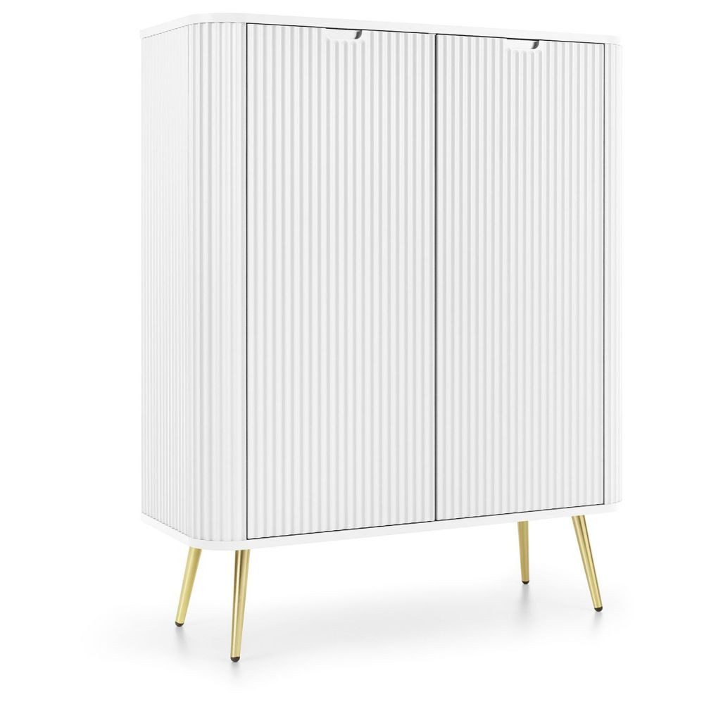 Lomadox Highboard ZARA-160, in weiß Rillen gerillt Metallfüße goldfarben 103x129x39 cm