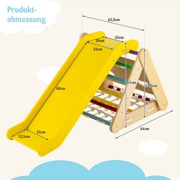 COSTWAY Klettergerüst 4 in 1 Kletterdreieck, mit Rutsche, aus Holz