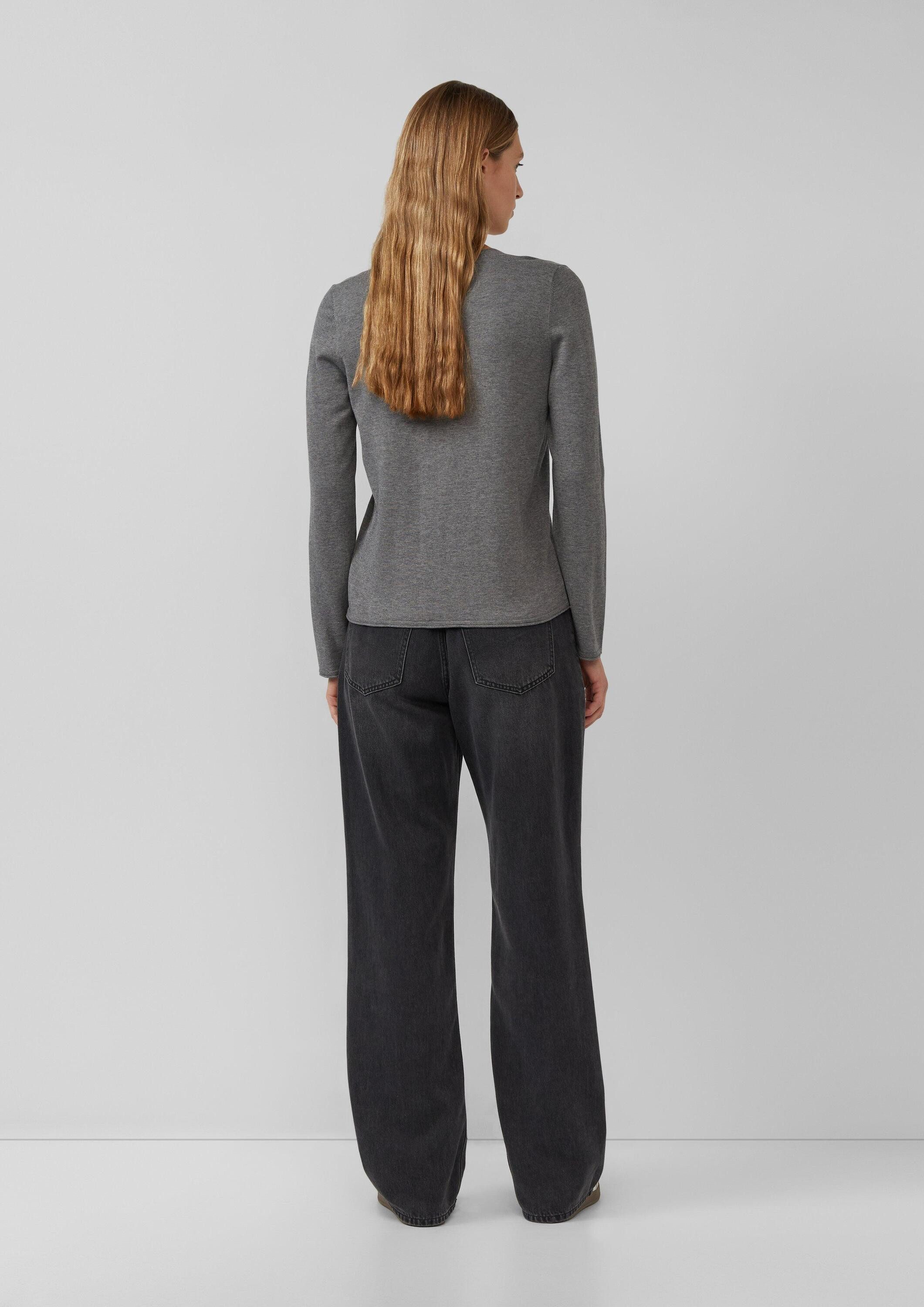s.Oliver Longpullover Strickpullover Feinstrickpullover mit V-Ausschnitt und Rollkante am Saum