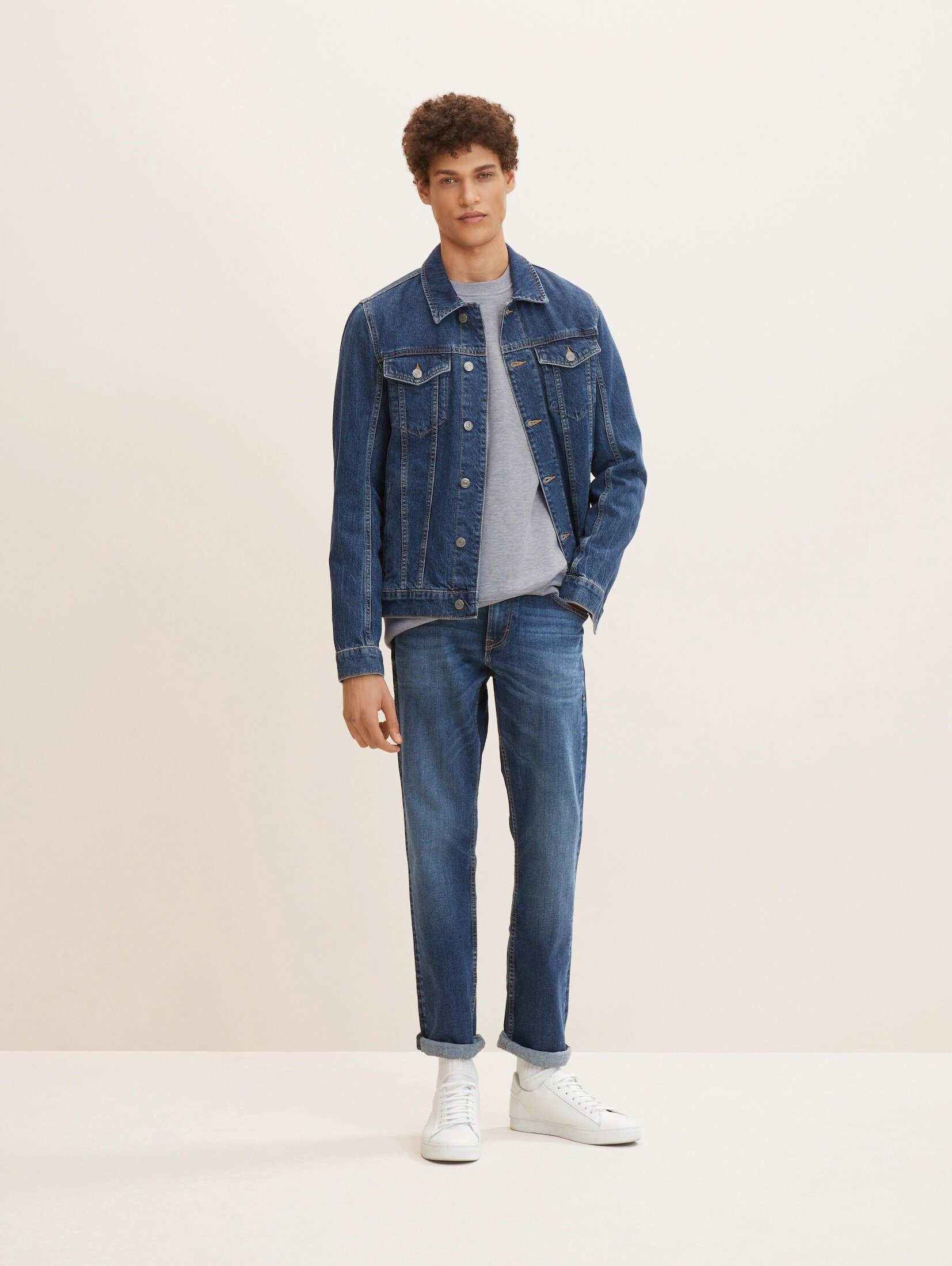TOM TAILOR Straight-Jeans Marvin Stone Jeans Denim Mid Straight Blue Used