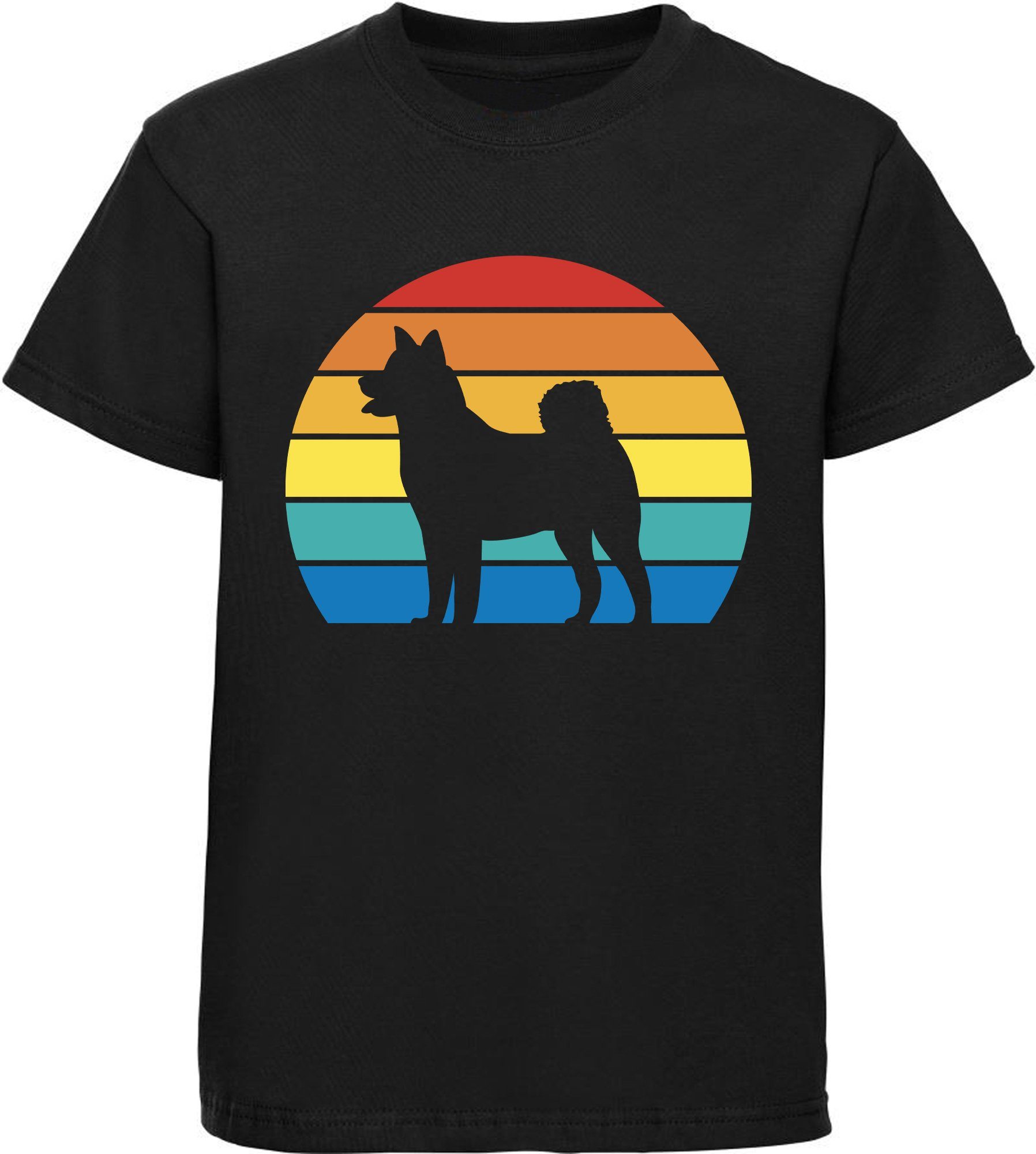 MyDesign24 Print-Shirt Kinder Hunde T-Shirt bedruckt - Retro Akita Bild Baumwollshirt mit Aufdruck, i236 schwarz | T-Shirts