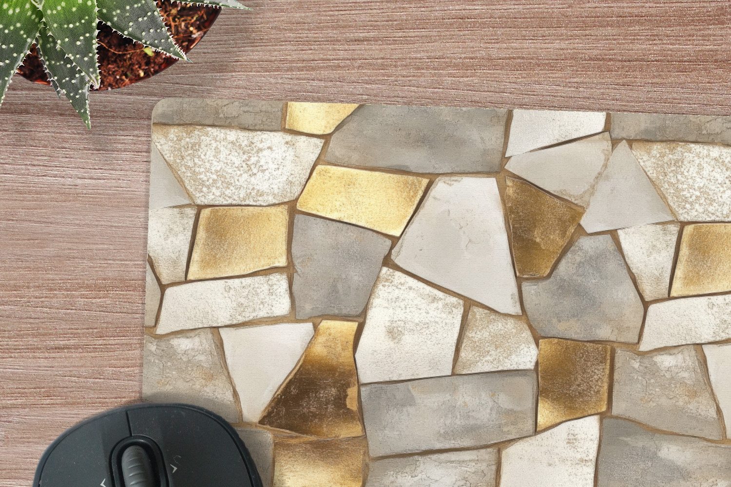 MuchoWow Mauspad Mosaik - Marmor - Gold (1-St), Mauspad, Büro Zubehör, Dekoration, Desk Mat, 30x30 cm