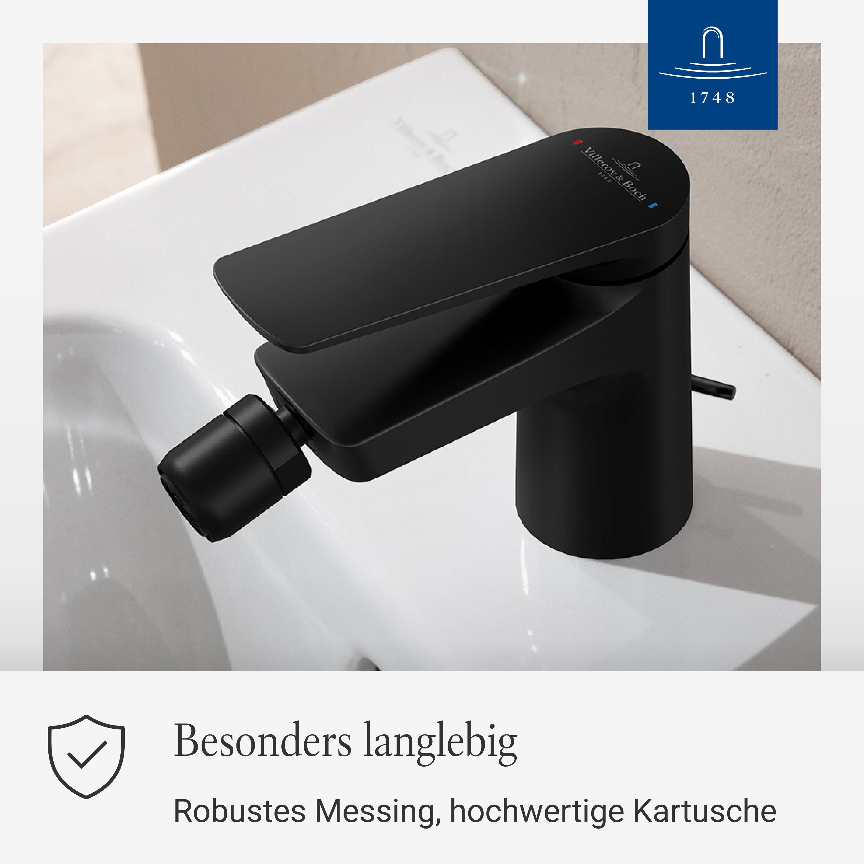Villeroy & Boch Bidetarmatur Oasis Einhebel Bidet Wasserhahn mit Zugstange und Keramikkartusche, Bidetmischer
