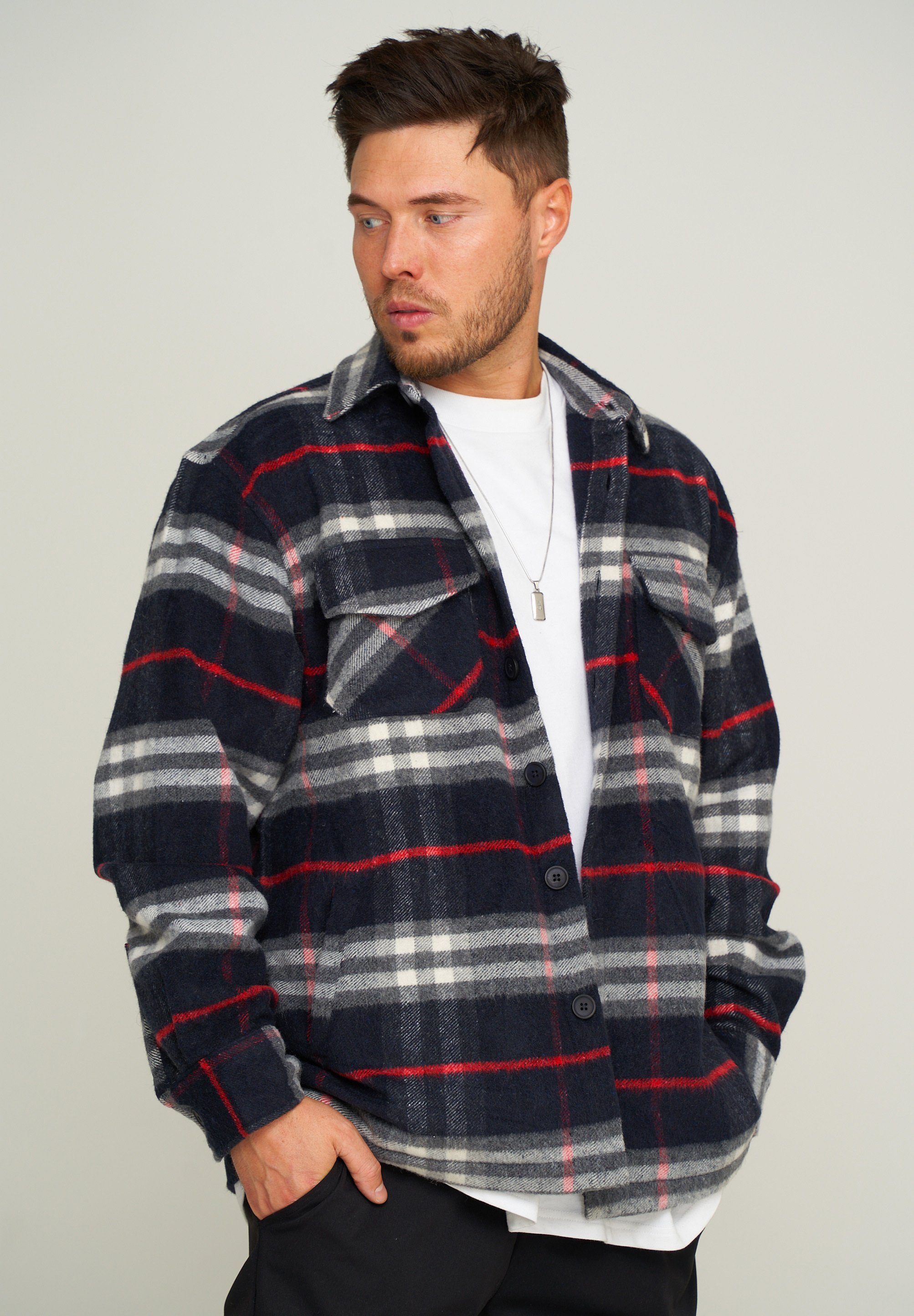 2YJOENSUU Premium Navy-Red Oversized Flanellhemd Flanell 2Y