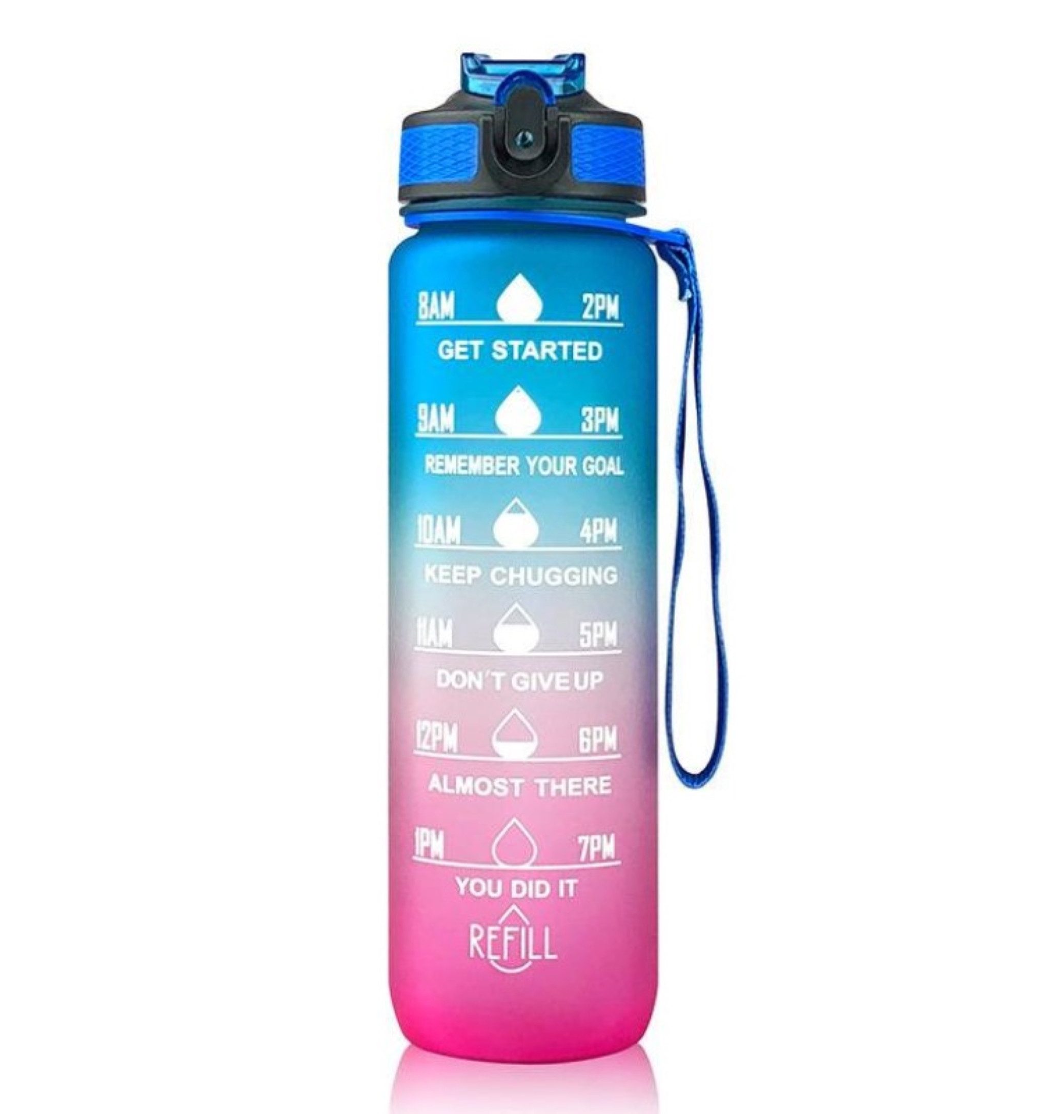 Trinkflasche Sportflasche Wasserflasche 1l, Trink Motivation, Strohhalm, Shakerball
