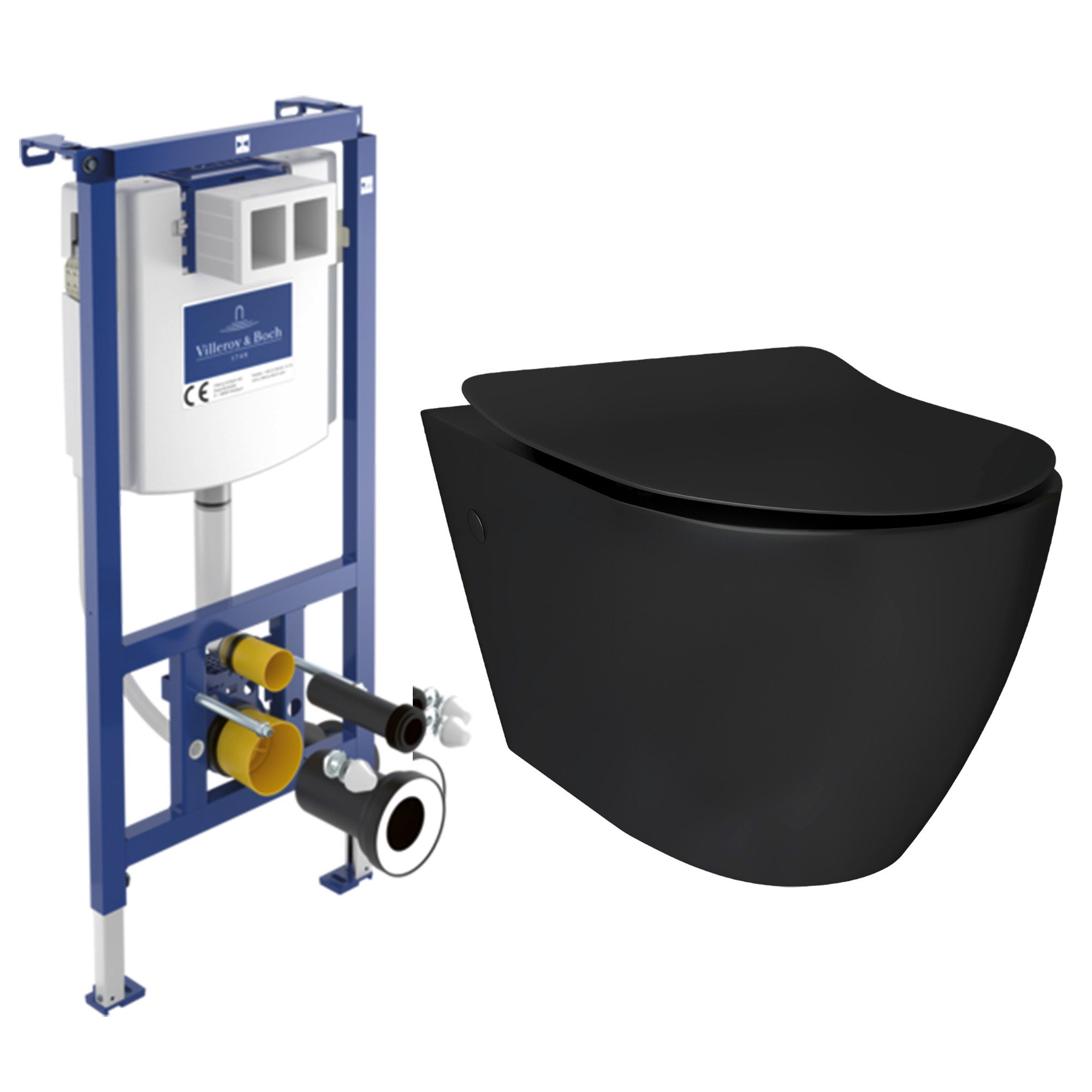 Alpenberger Vorwandelement WC Komplett Set: Toilette + Villeroy & Boch Spülkasten Betätigungsplatte