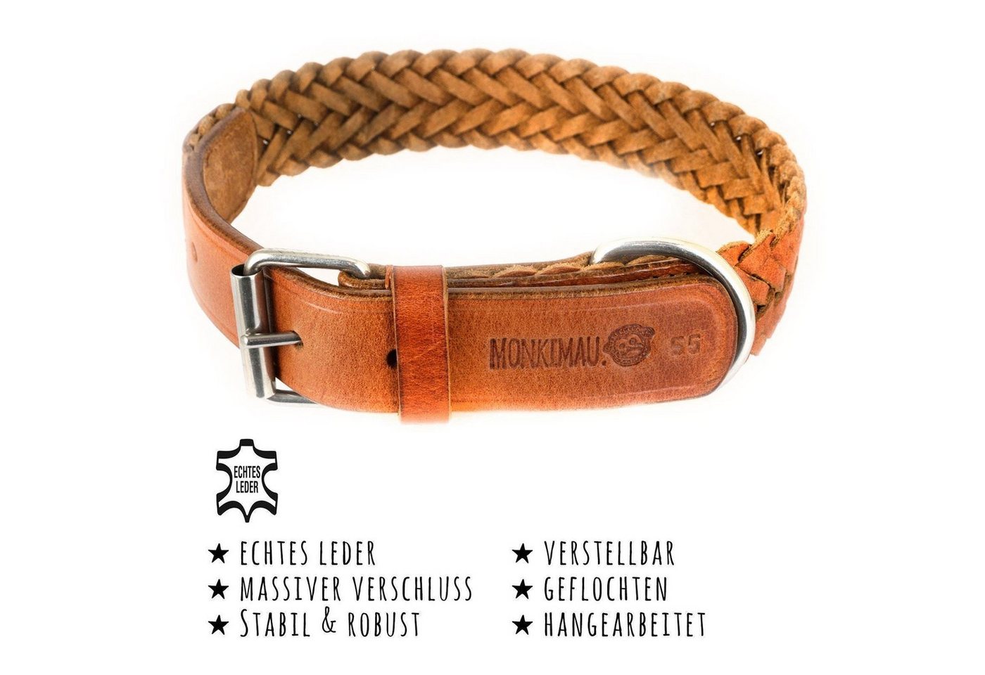 Thumbnail - Monkimau Hunde-Halsband Hundehalsband aus Leder geflochten, Leder