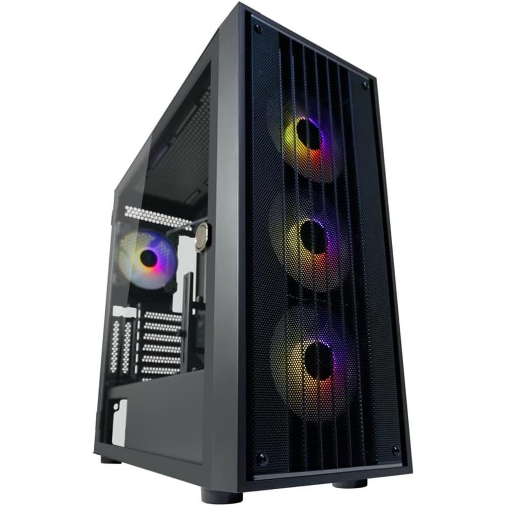 LC-Power Gaming-Gehäuse 810B Dark_Crawler_X, ATX Midi-Tower Gehäuse mit Mesh-Frontpanel, 4X ARGB Lüfter, Schwarz