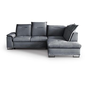 Beautysofa Ecksofa Bruno L, moderne Polsterecke aus Velours, Schlaffunktion, Bettkasten, verstellbaren Kopfstützen, verschiebbare Rückenlehne, stilvoll Corner Sofa für Wohnzimmer