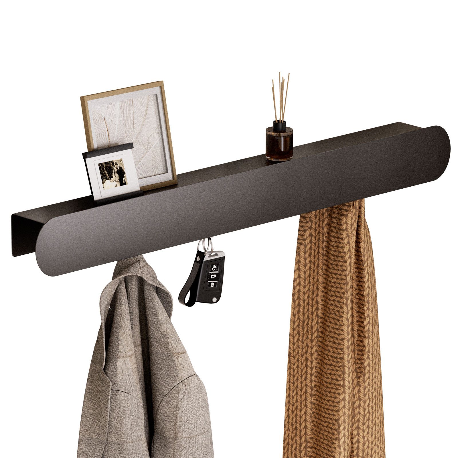 Yorbay Wandgarderobe mit Ablagebrett, Garderobenleiste aus Metall, 6 verdeckte Garderobenhaken