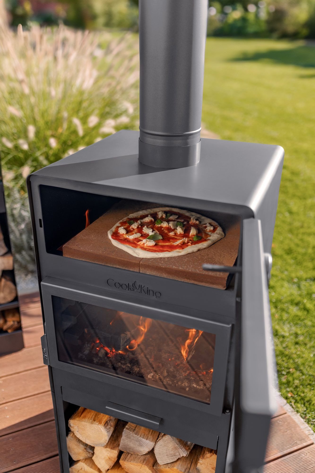 CookKing Grillkamin Terrassenofen Vento Plus, inkl. Pizzaofen, Stahl, 50x50x150 cm – Bild 3 von 5