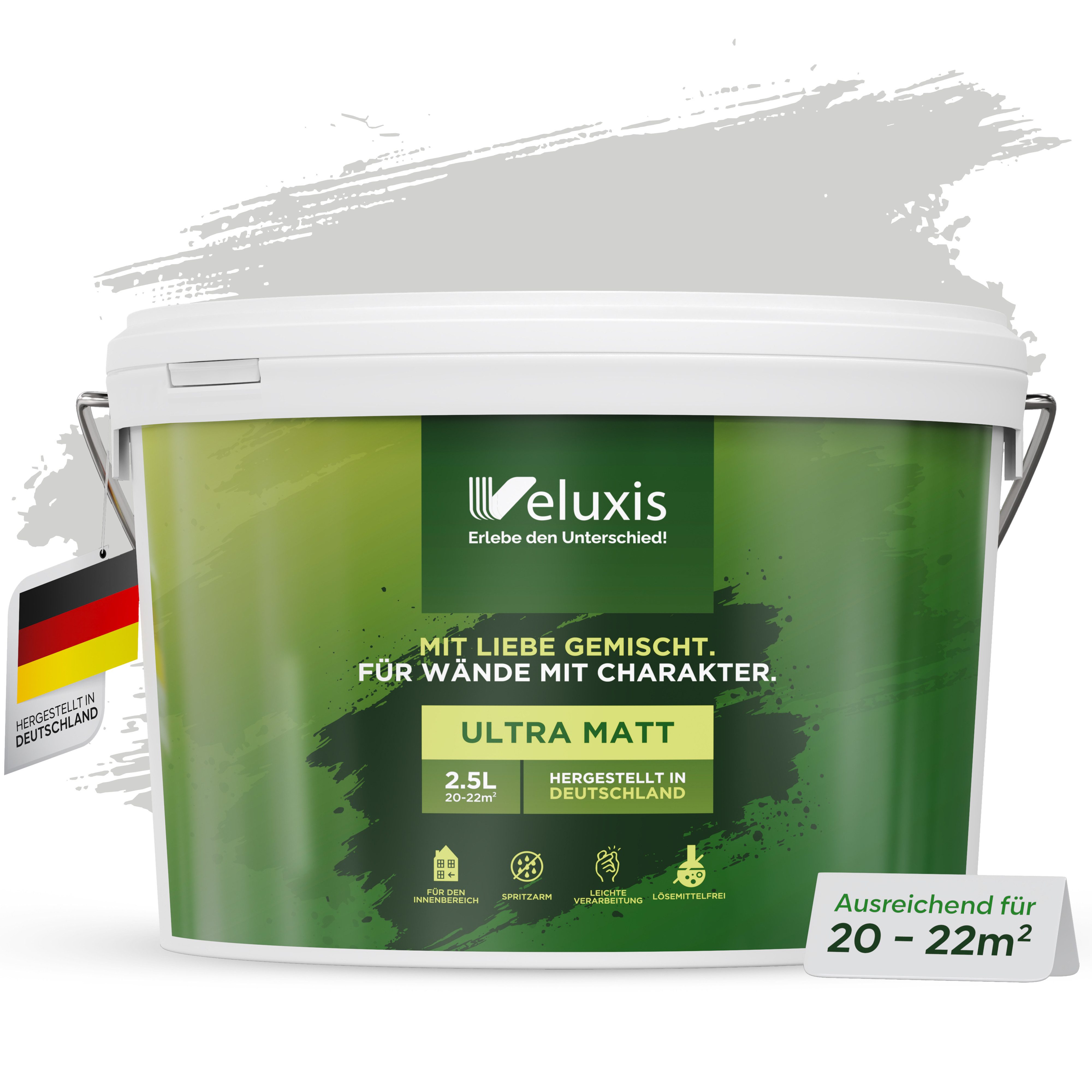 Veluxis Wandfarbe Veluxis® Wandfarbe, Deckkraft-Klasse 1, Streifenfrei, tropfarm & VOC-frei