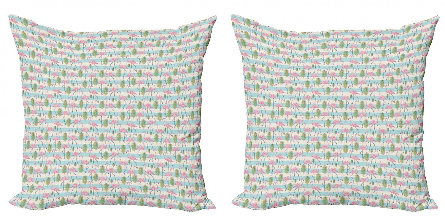 Kissenbezüge Modern Accent Doppelseitiger (2 Abakuhaus Pink Digitaldruck, Flamingos Stück), Hawaii Palmblätter