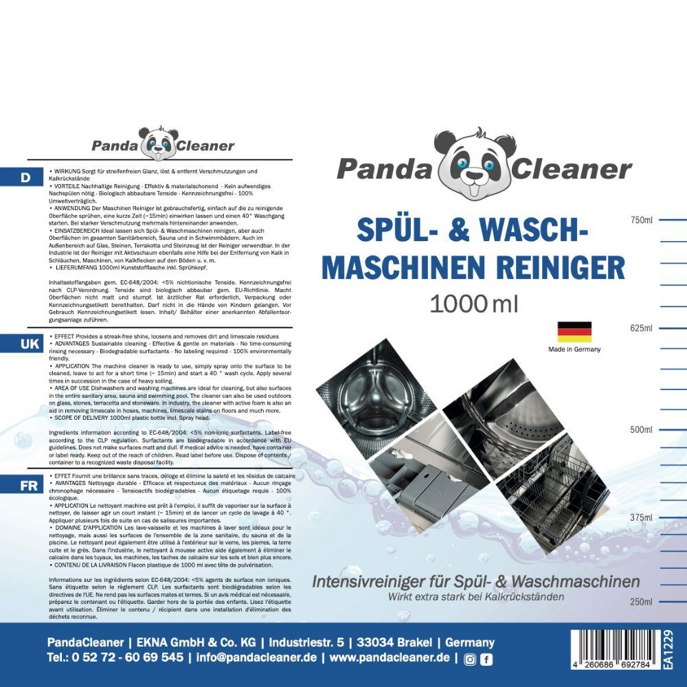 PandaCleaner Waschmaschinen & Geschirrspüler Spezialwaschmittel Hygiene-Reiniger Spülmaschinenreiniger 1 1l) + [2-St. x 1 (Set, x Reiniger - Sprühkopf