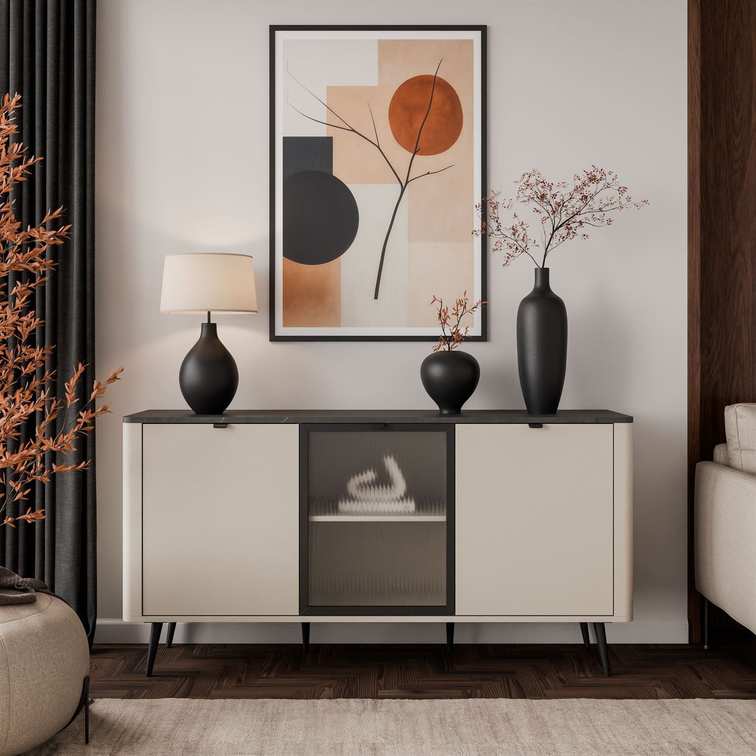 Lookway Kommode auf Füßen AUTUMN 2D1W mit Glasfront