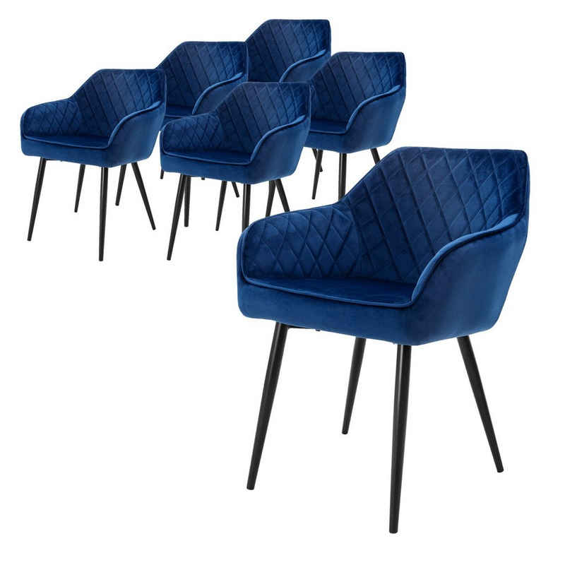 ML-DESIGN Stuhl Esszimmerstühle Set mit Armlehne & Rückenlehne Polsterstuhl Stuhl (6 St), 6er Set Küchenstühle Dunkelblau 60x63x80cm aus Samt