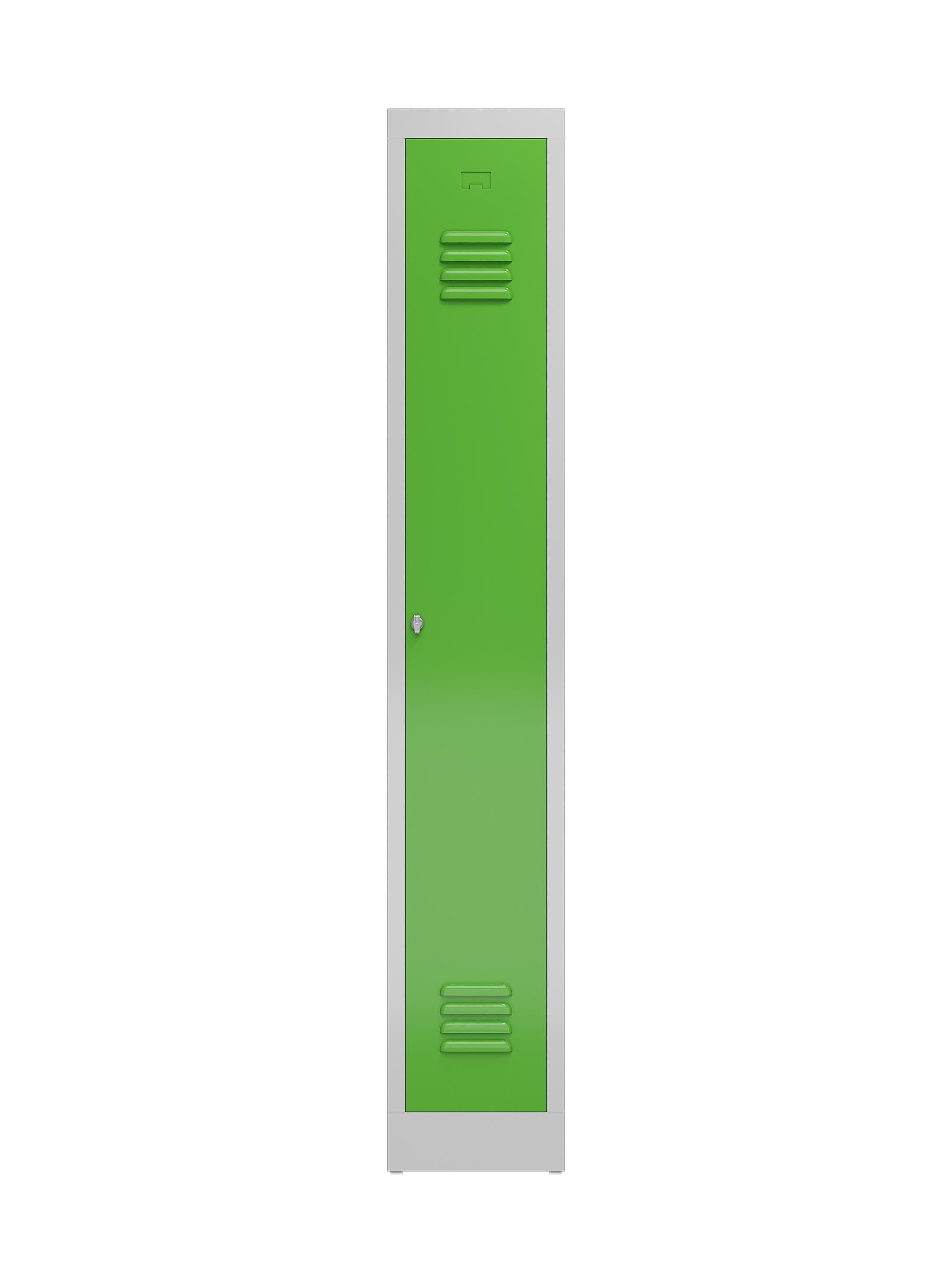 Steelboxx Spind ClassiX Garderobenschrank, 1 Abteil, 1800 x 310 x 500 mm (1-St) Komplett verschweißt und montiert, keine Montage erforderlich Korpus: RAL 7035 Lichtgrau/ Tür: RAL 6018 Gelbgrün | Lichtgrau