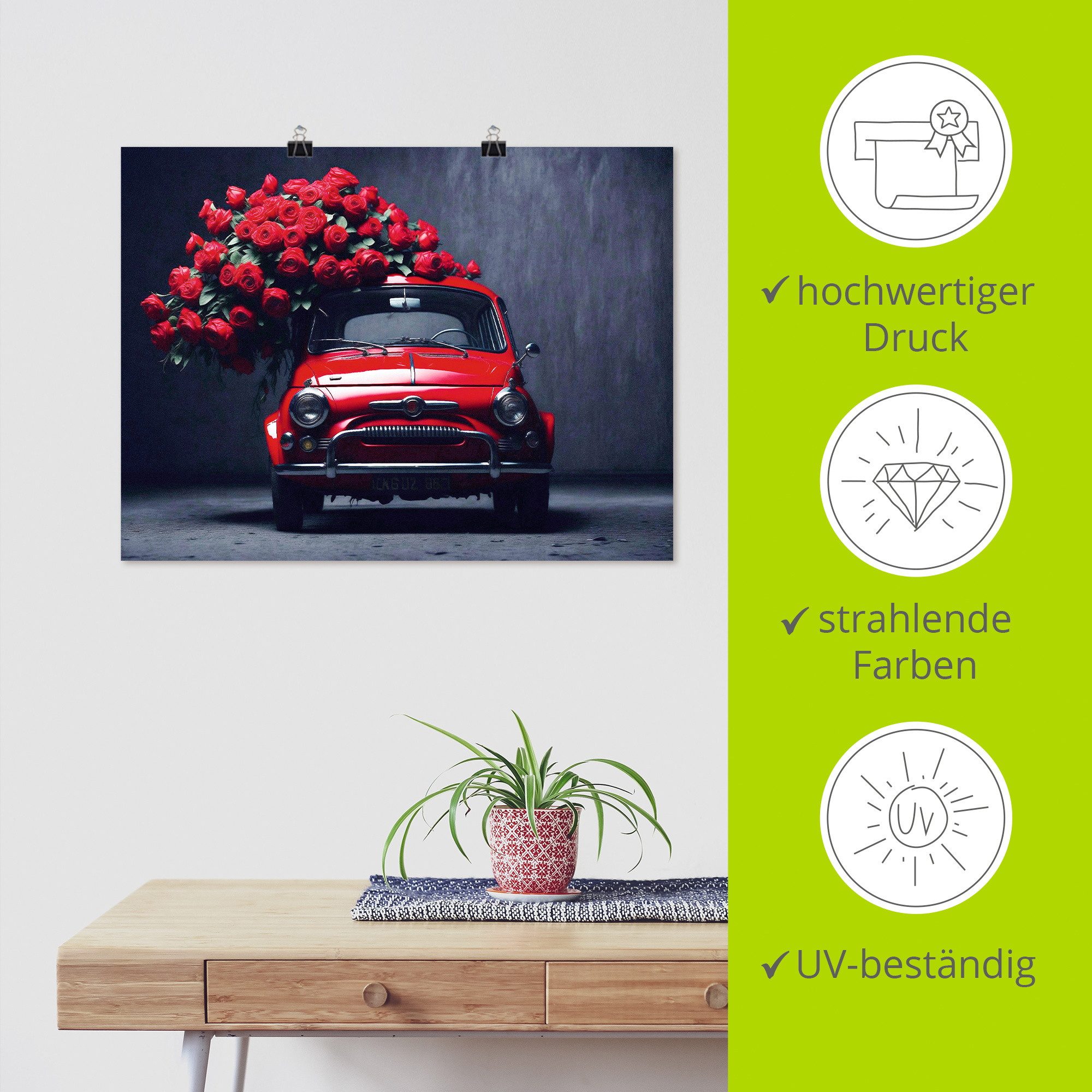 Artland Wandbild Rote Rosen für den kleinen Italiener, Auto (1 St), als Alubild, Leinwandbild, Poster, Wandaufkleber in verschied. Größen