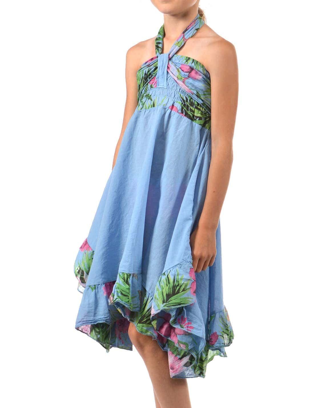 Bund Kleid Sommerkleid (1-tlg) Sommer Schulterfrei,elastischer Blau Mädchen BEZLIT