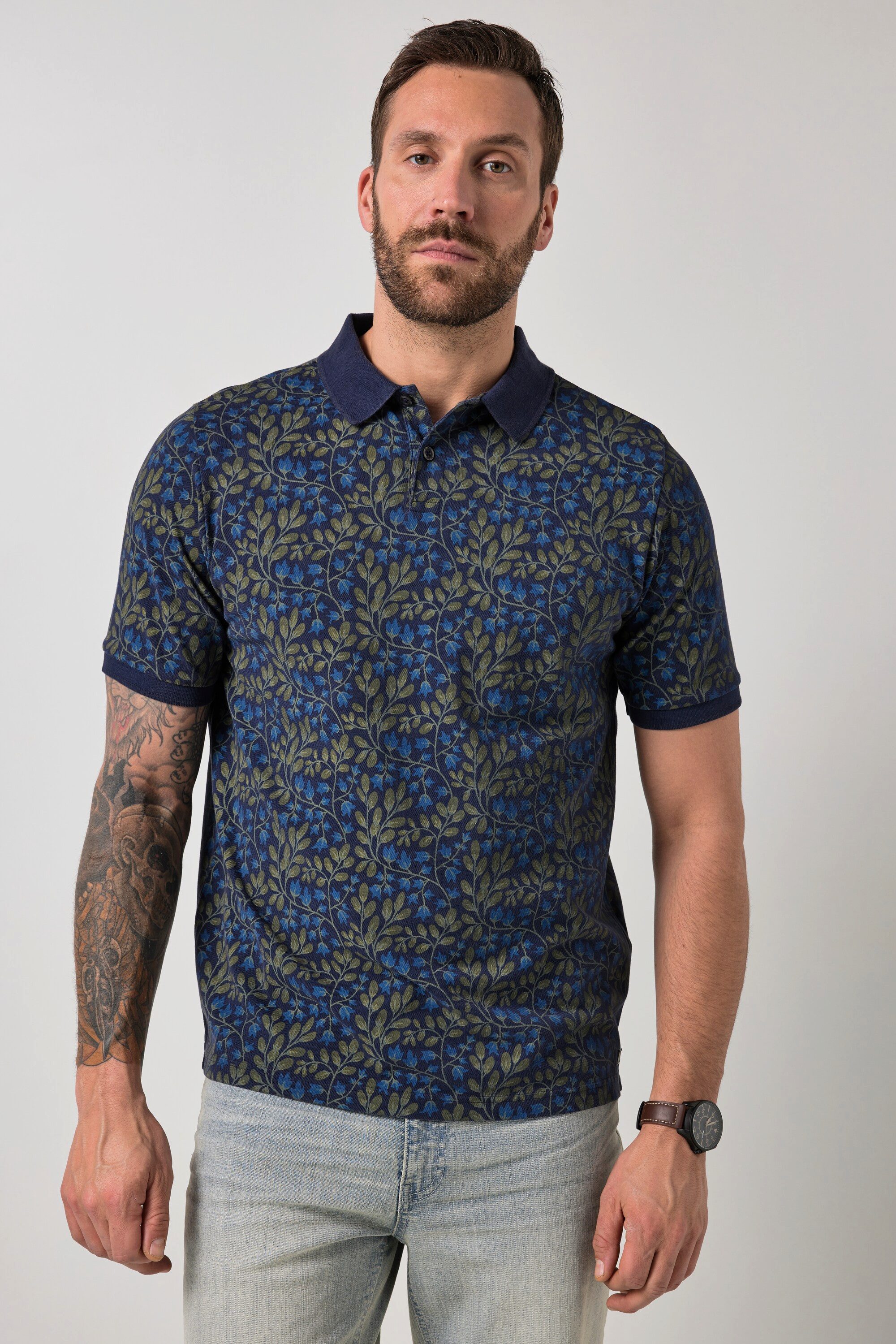 JP1880 Poloshirt Poloshirt Halbarm Piqué Brustprint Vintage Look