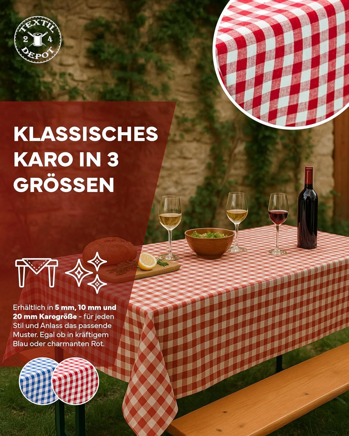 texpot Tischdecke kariert Landhausstil Bauernkaro 100% Baumwolle (1-tlg)