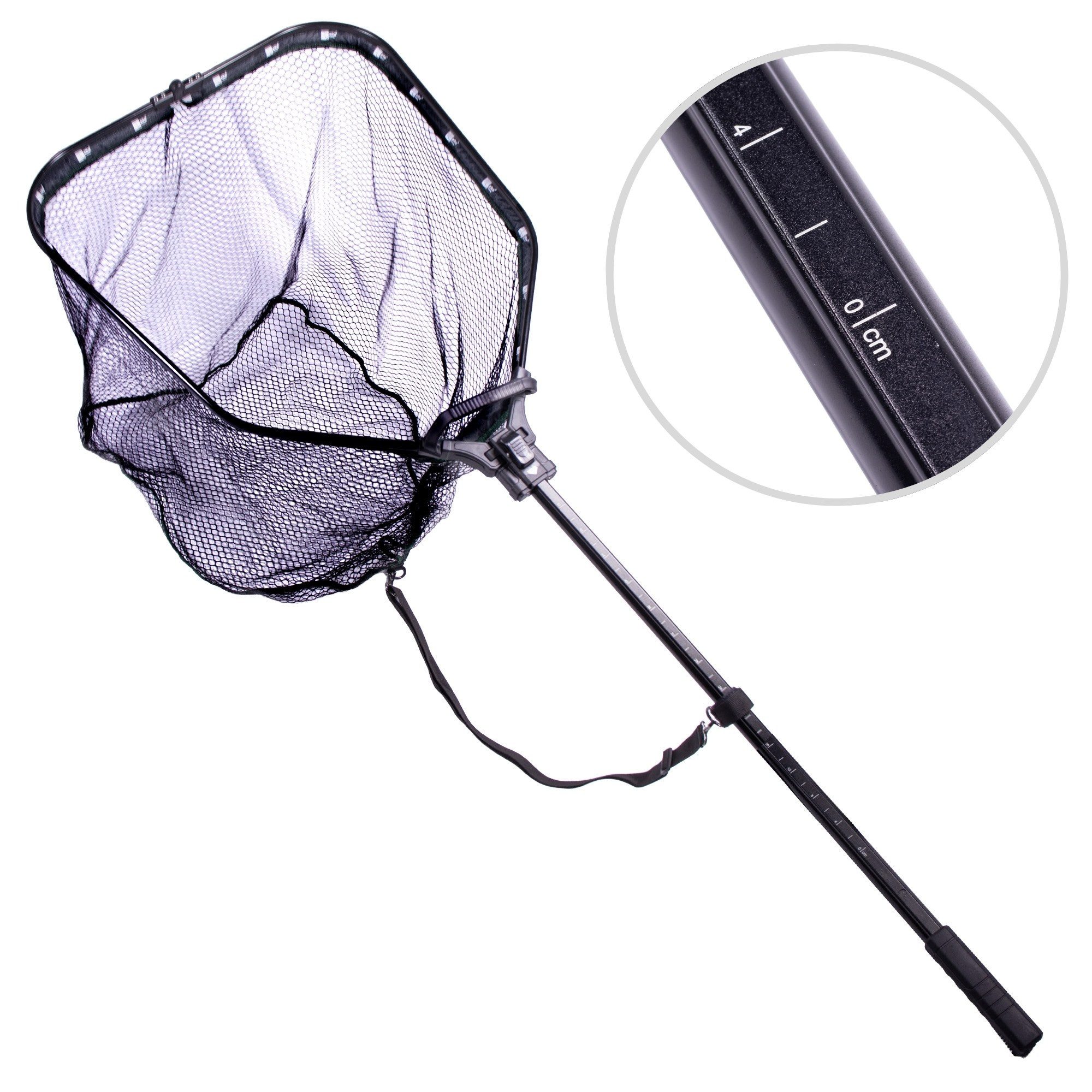 Zite Angelkescher Raubfisch-Kescher mit gummiertem Netz 70 x 60 x 60 cm, Aufgedrucktes Maßband