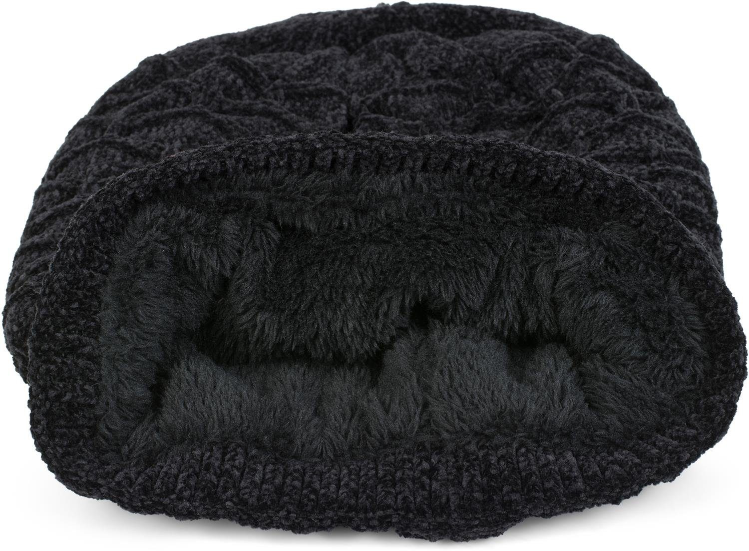 Strickmütze Waben Chenille Schwarz Muster mit Mütze Beanie (1-St) styleBREAKER