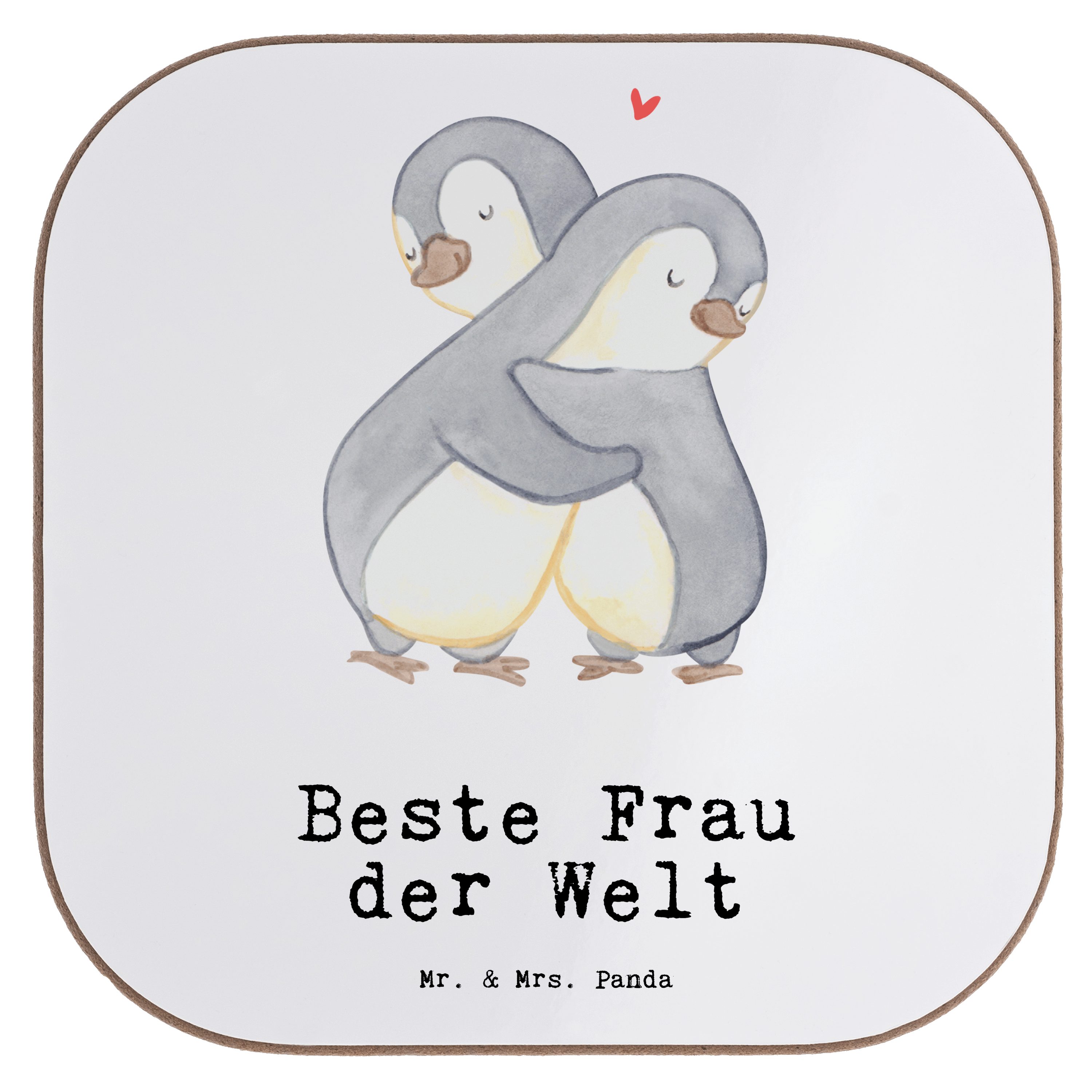 Mr. & Mrs. Panda Getränkeuntersetzer 1-tlg. Pinguin der - Bierdeckel, Beste Geschenk, Frau - Welt Weiß Dankeschön