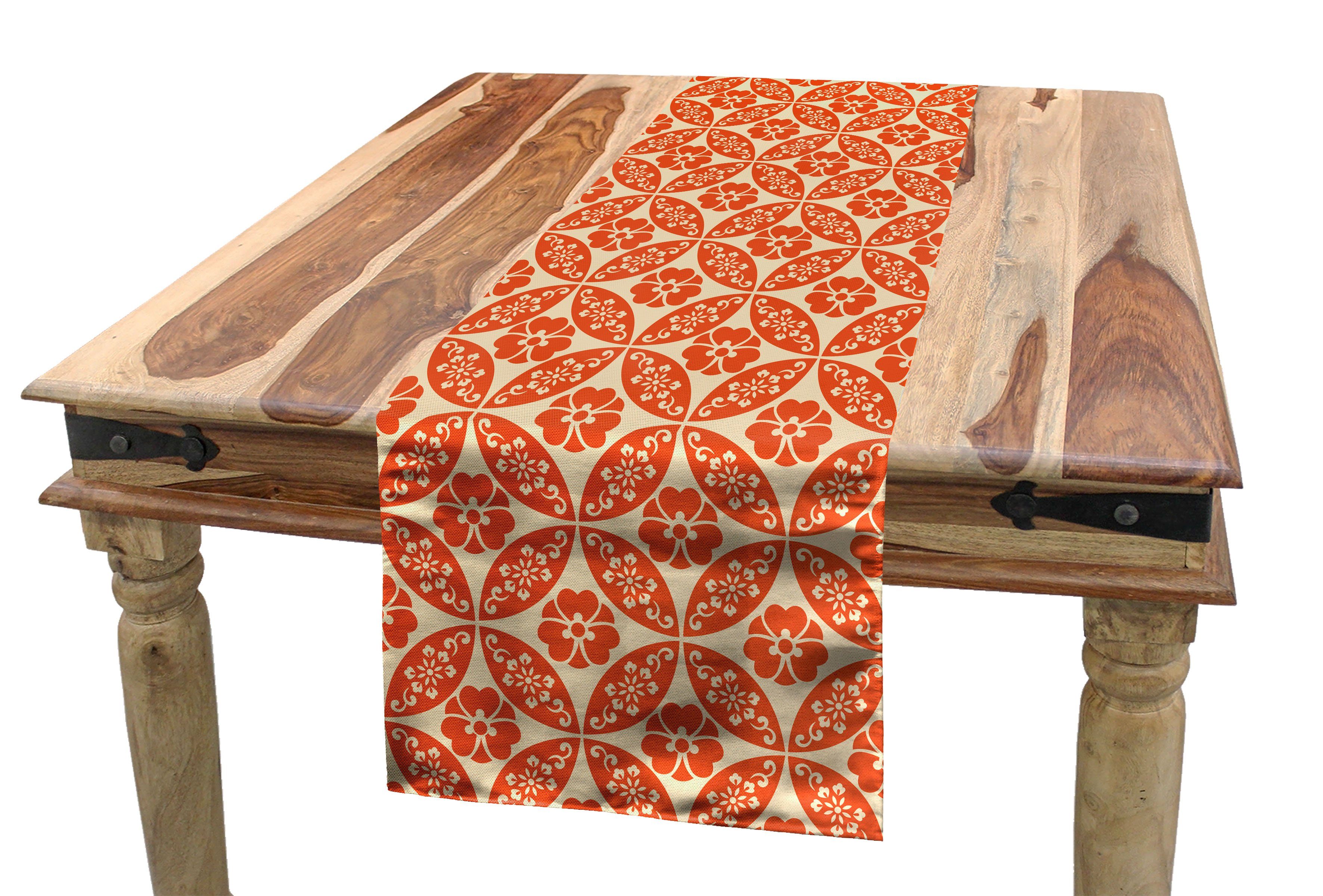 Abakuhaus Tischläufer Esszimmer Küche Rechteckiger Dekorativer Tischläufer, Geometrisch japanische Blumen | Tischläufer