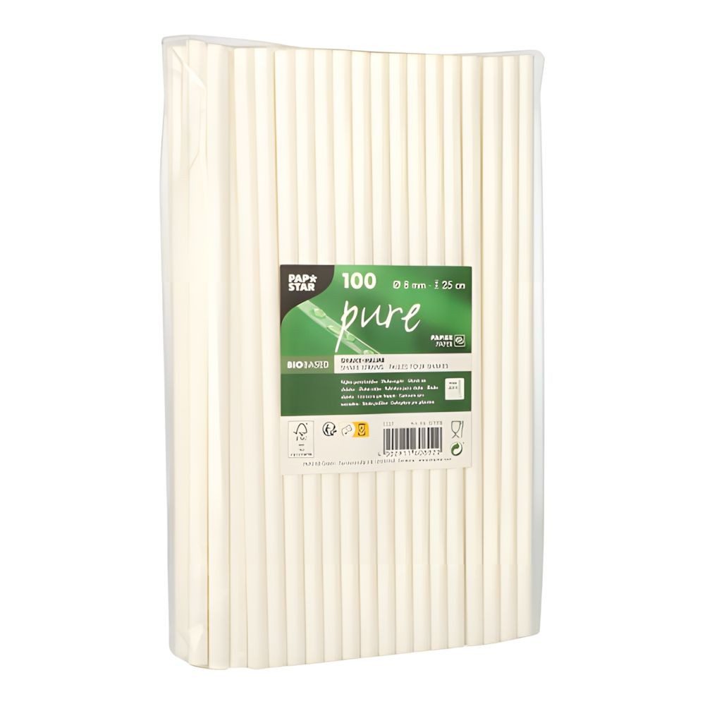 PAPSTAR Trinkhalme Shake-Halme, Papier pure Ø 8 mm, 25 cm weiss 100 Stk