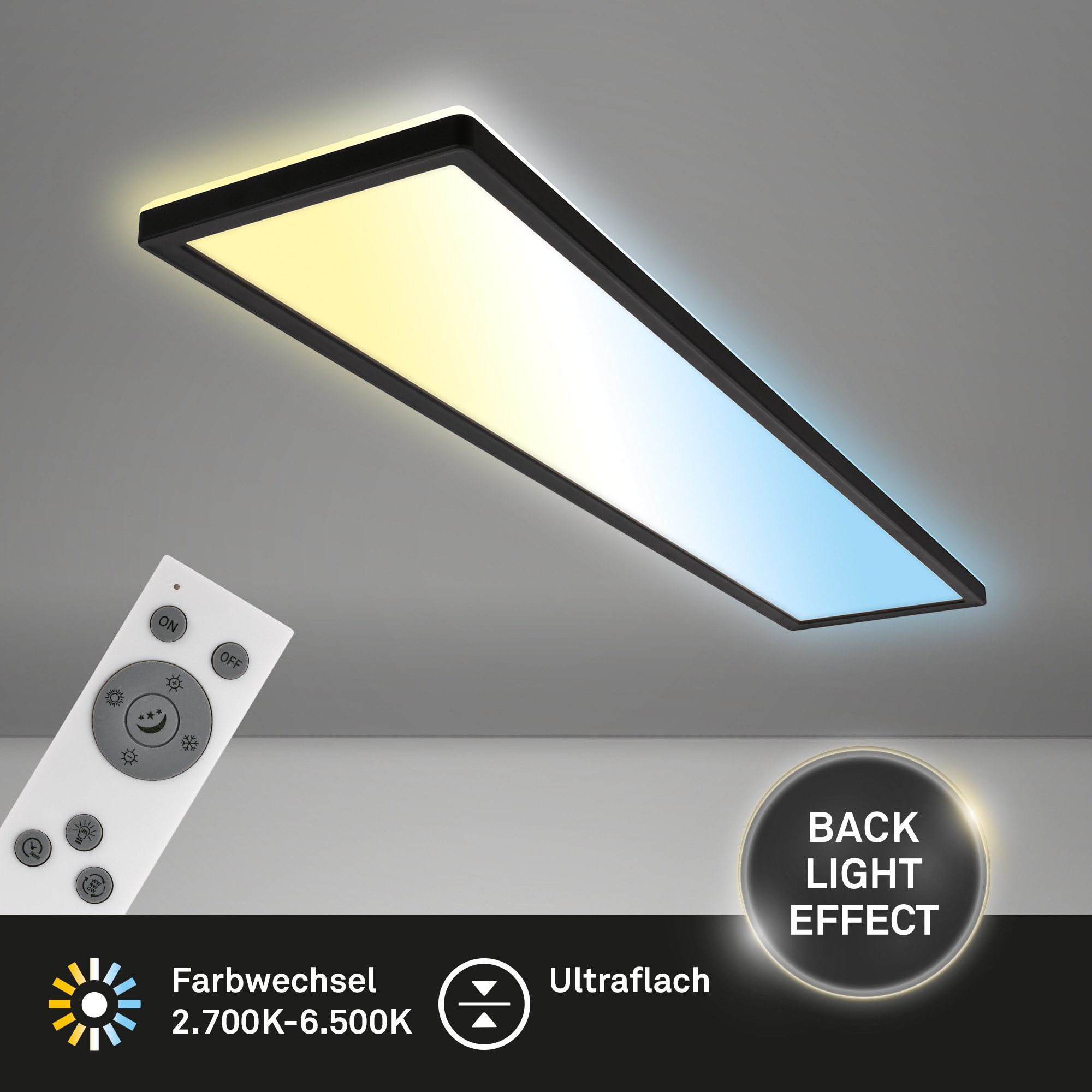 Briloner Leuchten LED Panel Deckenleuchte Ultraflach Slim Schwarz Weiß, Rechteckig, LED fest integriert, CCT, Wählbar, LED Deckenlampe Schwarz/Weiß Wohnzimmer Schlafzimmer Küche