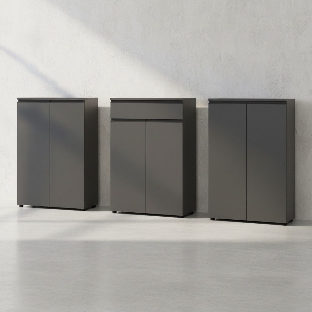 KADIMA DESIGN Büromöbel-Set Büro-Set STUTTGART, Schrankwand (273 cm), Soft-Close, Made in Germany, (Metallgriffe, Bürokombination, Aktenschrankwand, Büromöbel Modern), Aktenschrank, Kombischrank, Büroschrank, Styroporfrei, 3 Ordnerhöhen