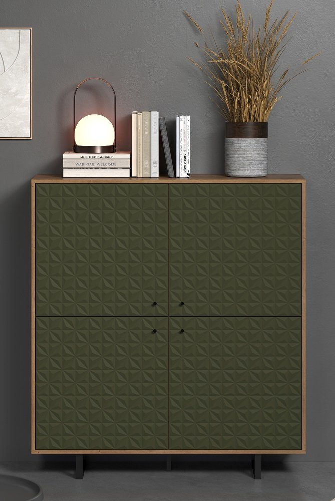 trendteam Vitrine Highboard Sentra, Dark Green / Artisan Eiche (no-Set)