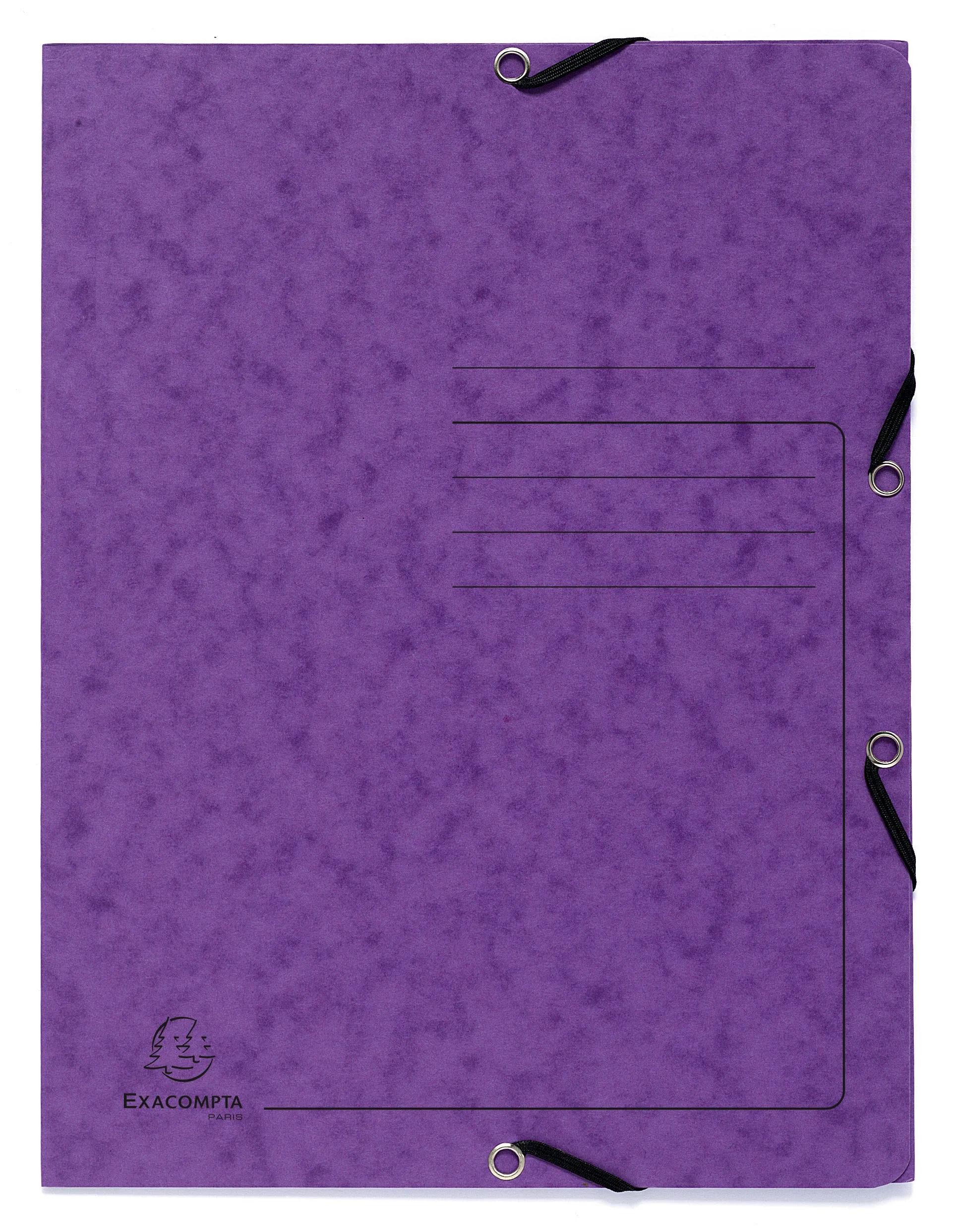 EXACOMPTA Organisationsmappe 25x Sammelmappe + Gummizug 3 Klappen Karton 355g/m2 A4 Violett 55408E, Sammelmappen 3 Klappen
