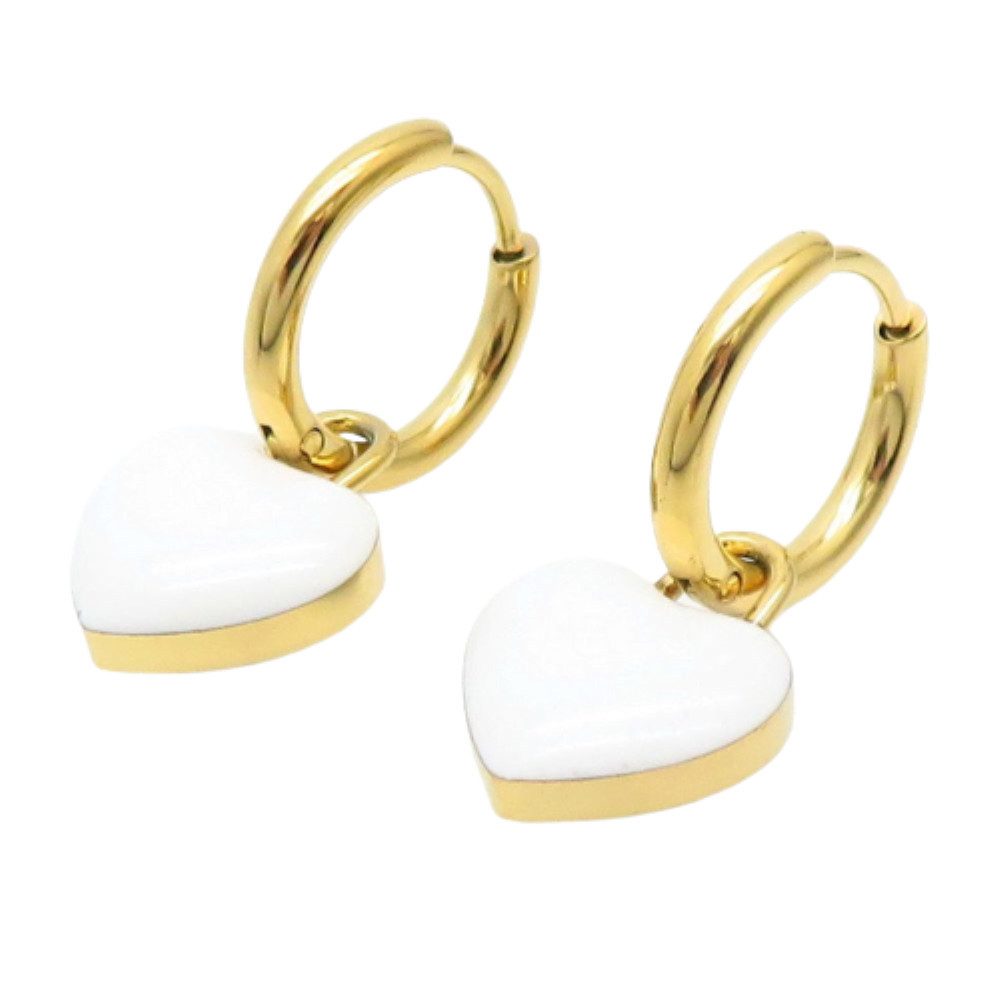 BUNGSA Creolen-Set Creolen mit Herz-Anhänger gold Edelstahl Damen weiß (1 Paar (2 Stück), 2-tlg), Ohrschmuck Ohrringe