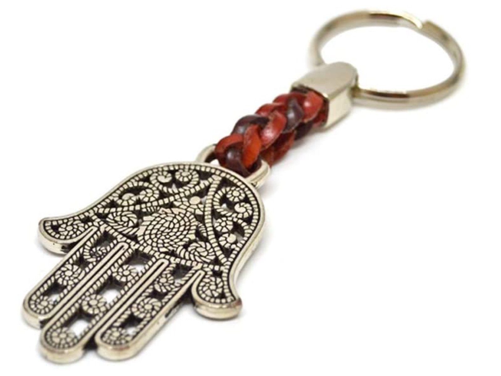 LK Trend & Style Schlüsselanhänger Symbole aus Metal, geflochtenem Leder und Schlüsselring, tierische sowie keltische Kraft Symbole Hand der Fatima