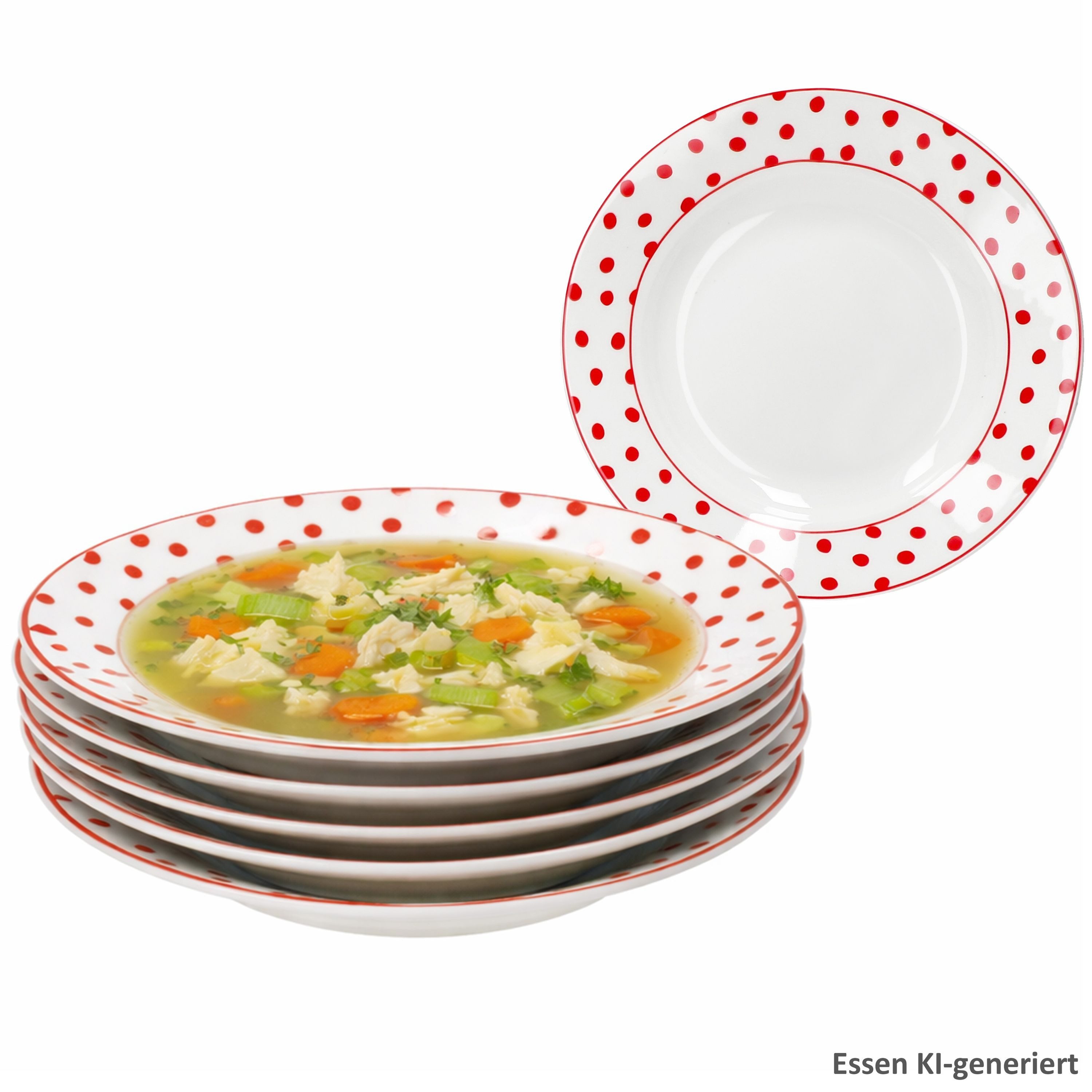 MamboCat Suppenteller MamboCat 6er Suppenteller Set rot gepunktet 200ml Steingut weiß Pasta