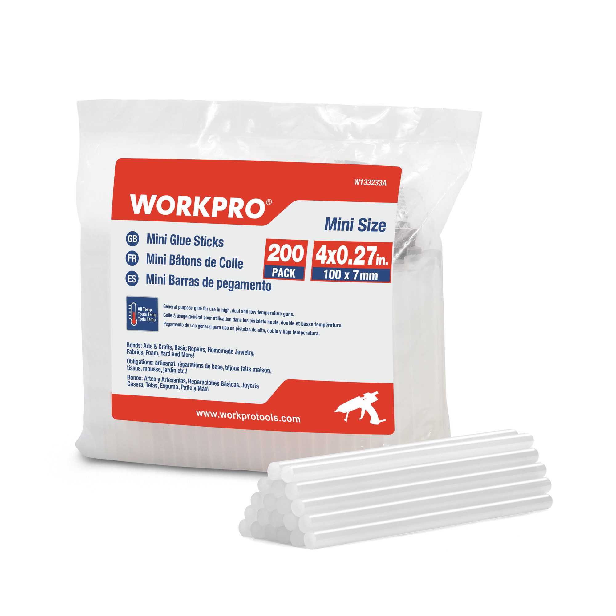 WorkPro Heißklebestift 200 Stück Klebesticks Set, 100 x 7 mm, transparent, Universal, (200 St)