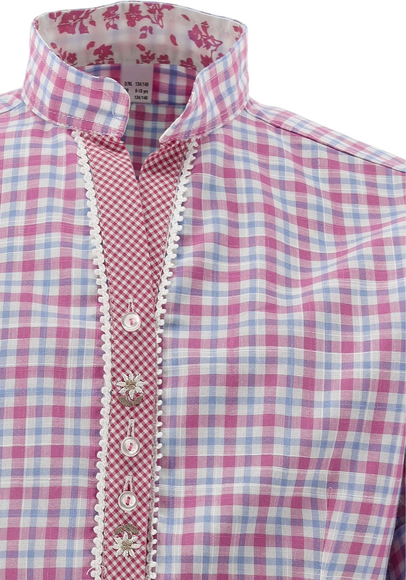 OS Trachten Trachtenbluse Xadora Regular Fit, Krempelarm, Stehkragen, Stickerei, Kontrast, Mädchenbluse