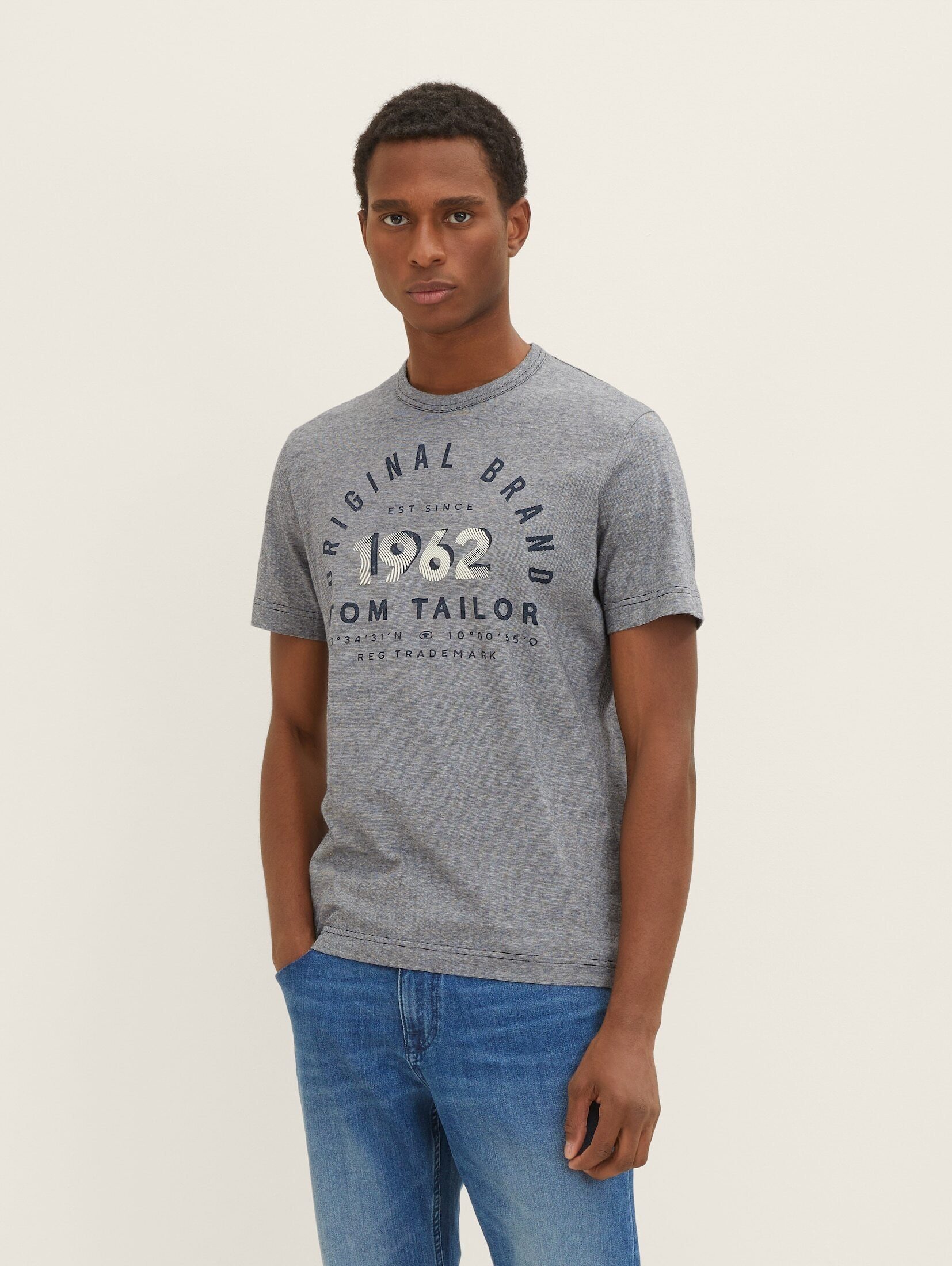 TOM TAILOR T-Shirt T-Shirt mit Print navy offwhite thin stripe
