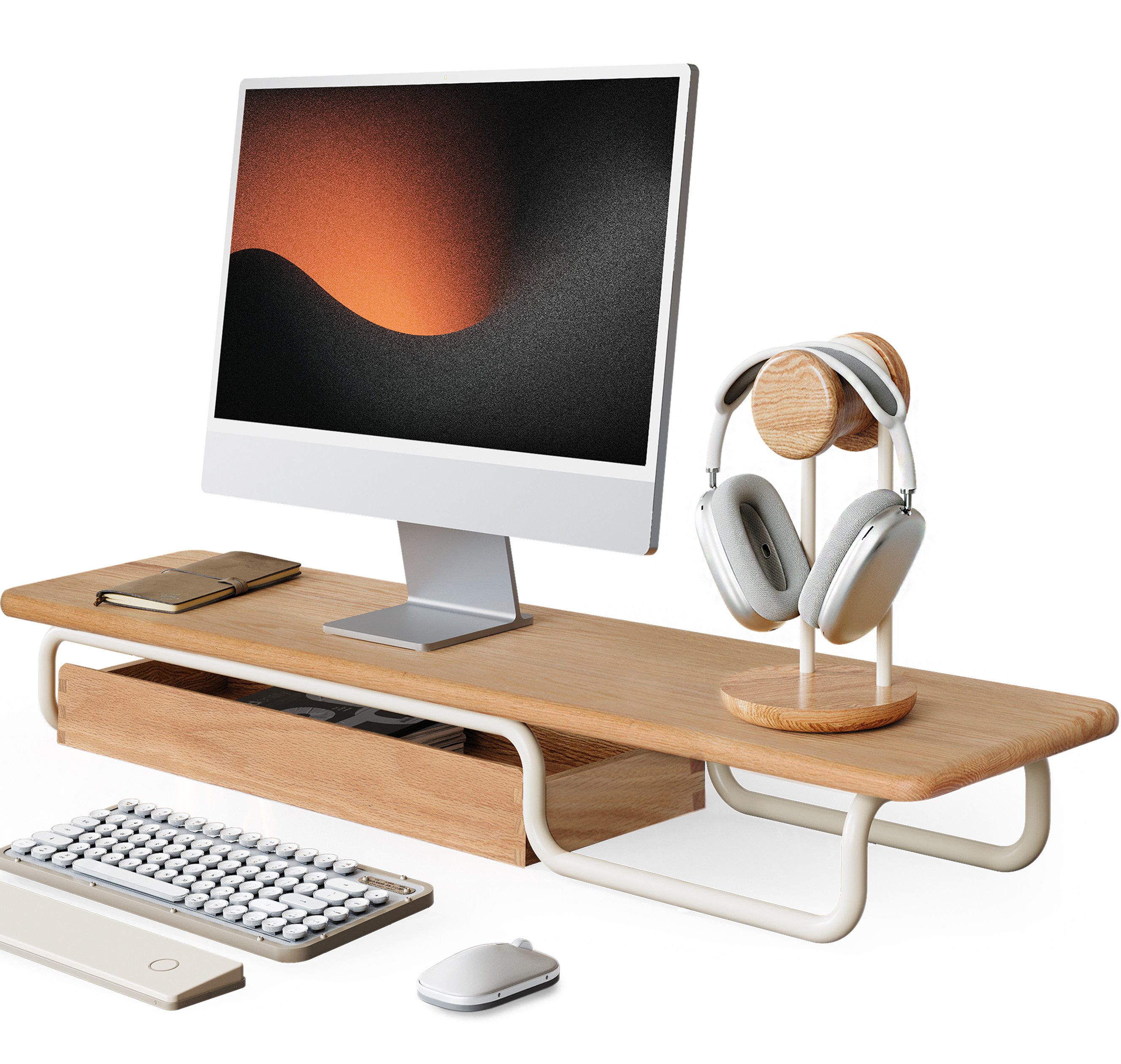 Fenge Monitorständer, (Monitorerhöhung mit Schublade, 2 Monitore, ohne Montage, bis zu 50 kg)