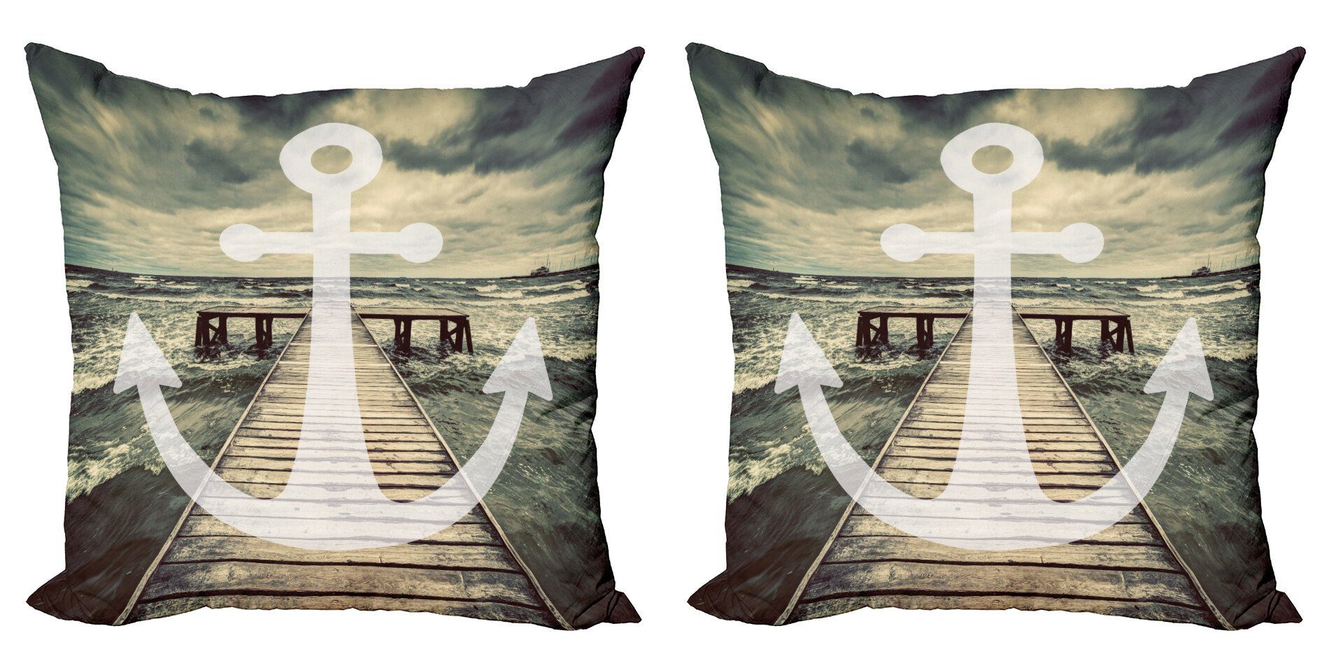 Kissenbezüge Modern Accent Doppelseitiger Digitaldruck, Abakuhaus (2 Stück), Nautisch Anchor Ocean Waves