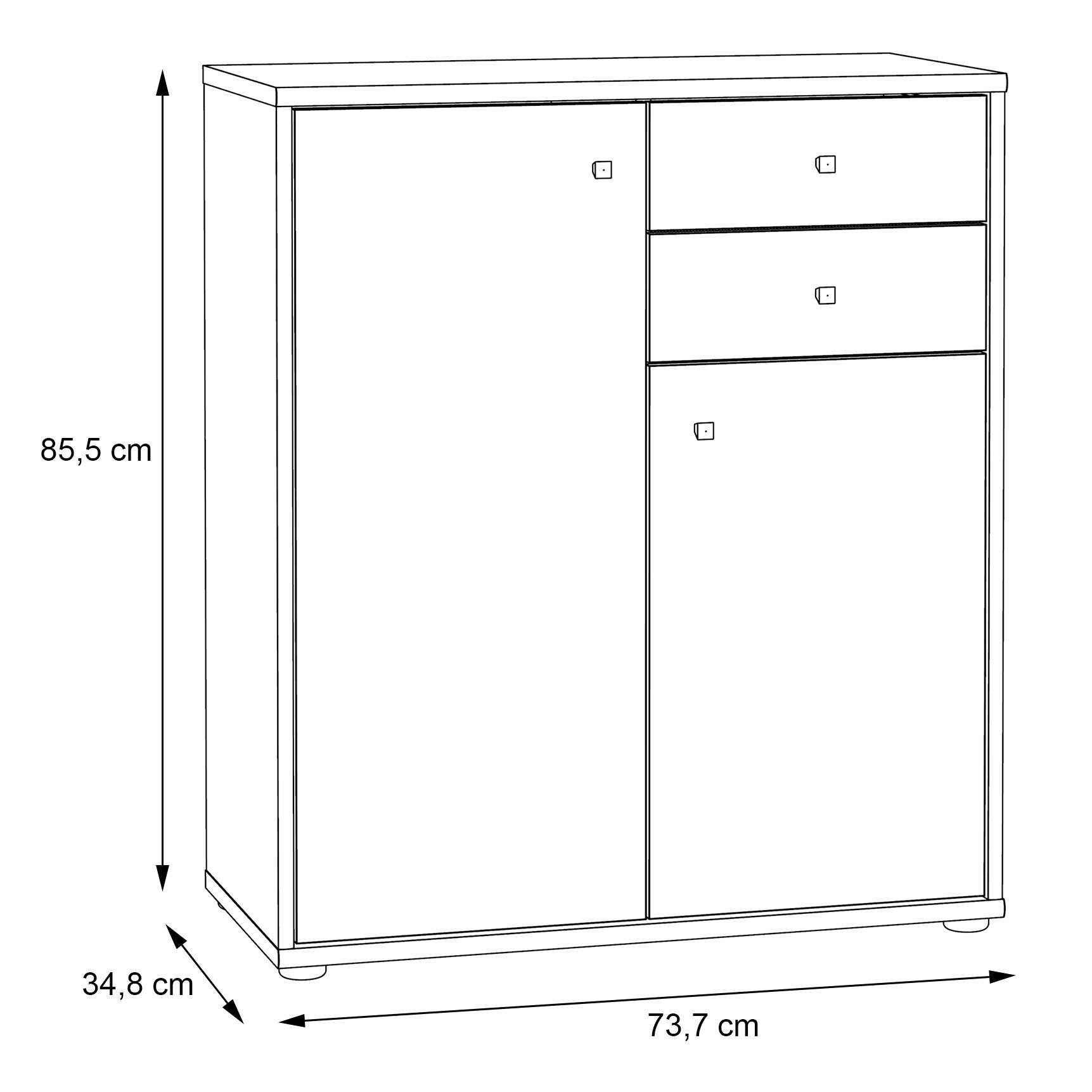 Newroom Kommode Sonoma Eiche 74 cm, Kommode Sonoma Eiche Modern Sideboard Highboard Büro