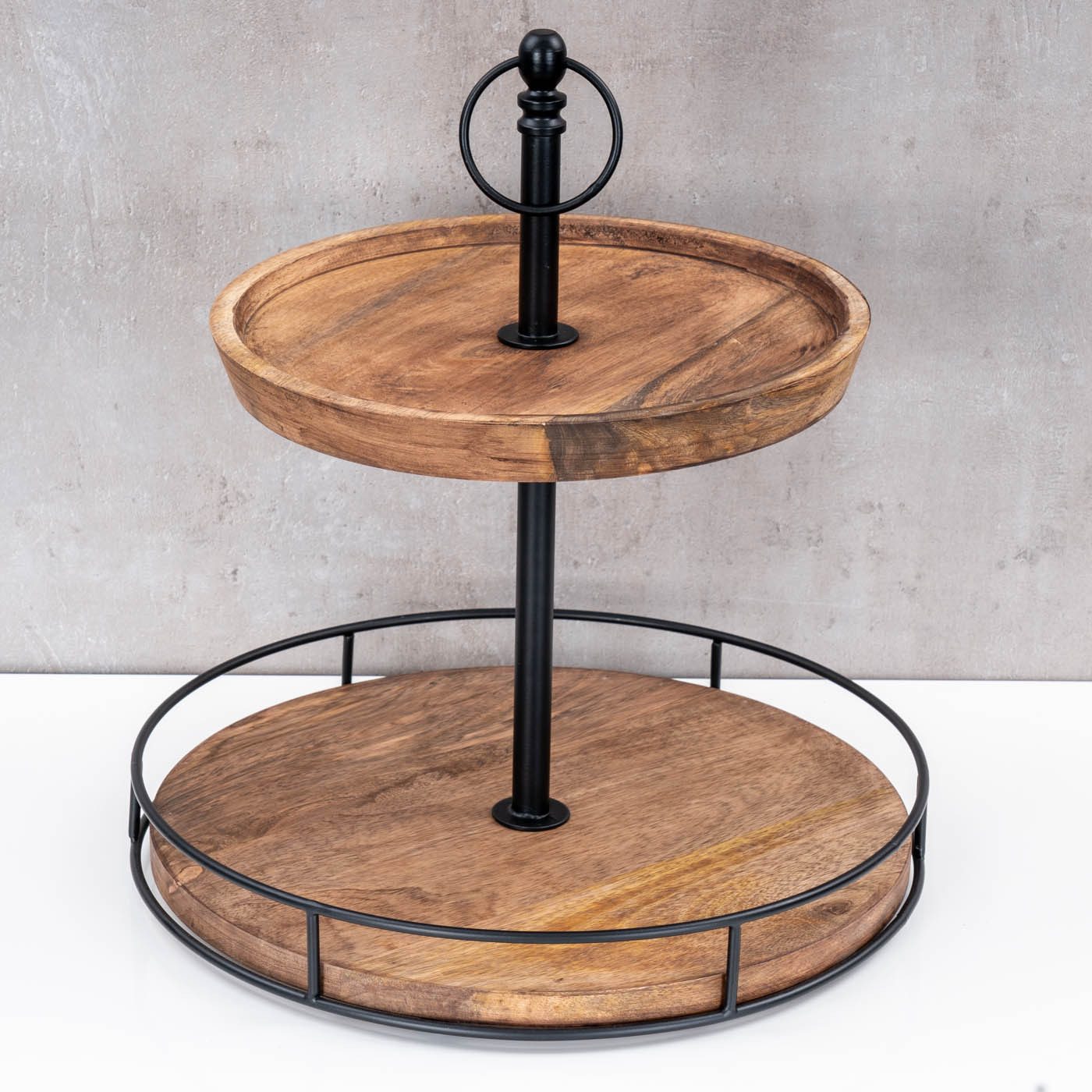 Levandeo® Etagere, Etagere Holz 2 Etagen H38cm Akazienholz Schwarz Natur Servierplatte