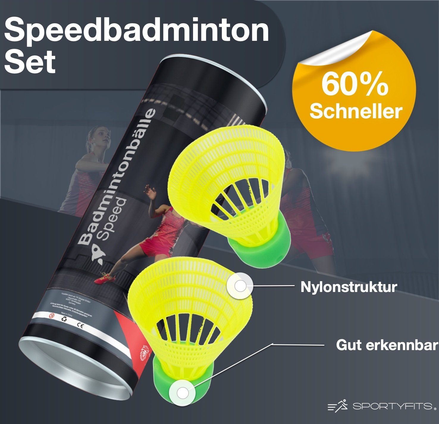 Sportyfits® Speedbadmintonball 10x Speedbadminton - gelb Badmintonbälle Federbälle