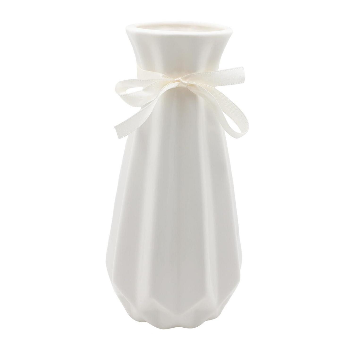 LuxusKollektion Dekovase Vase Keramik Weiß 20cm Modern Farbband (1 St)