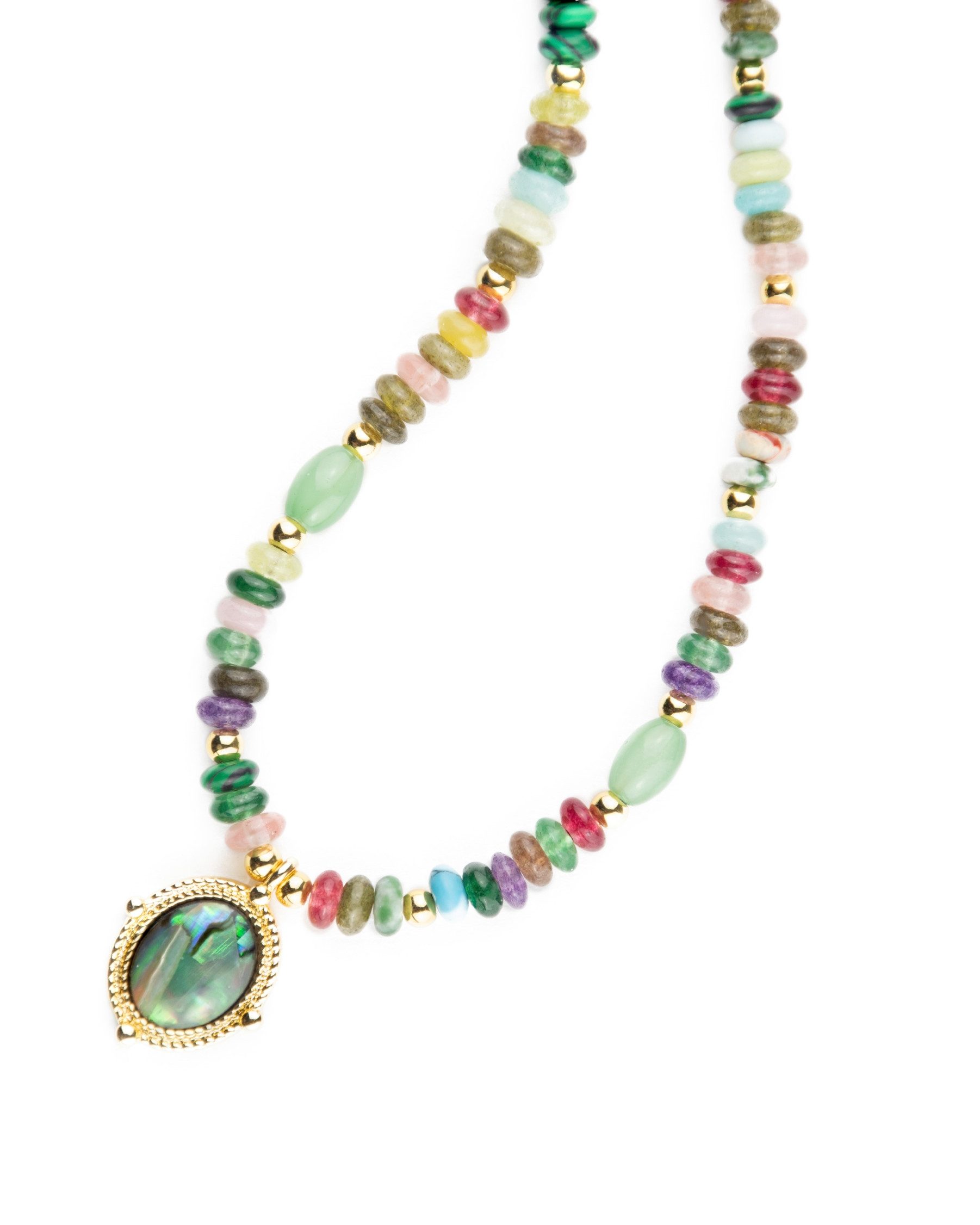 MayTree Collier Edelsteinkette mit Anhänger aus echter Abalone-Muschel (Stück, 1-tlg), Natursteine, mit 18K vergoldeter Verschlusskette