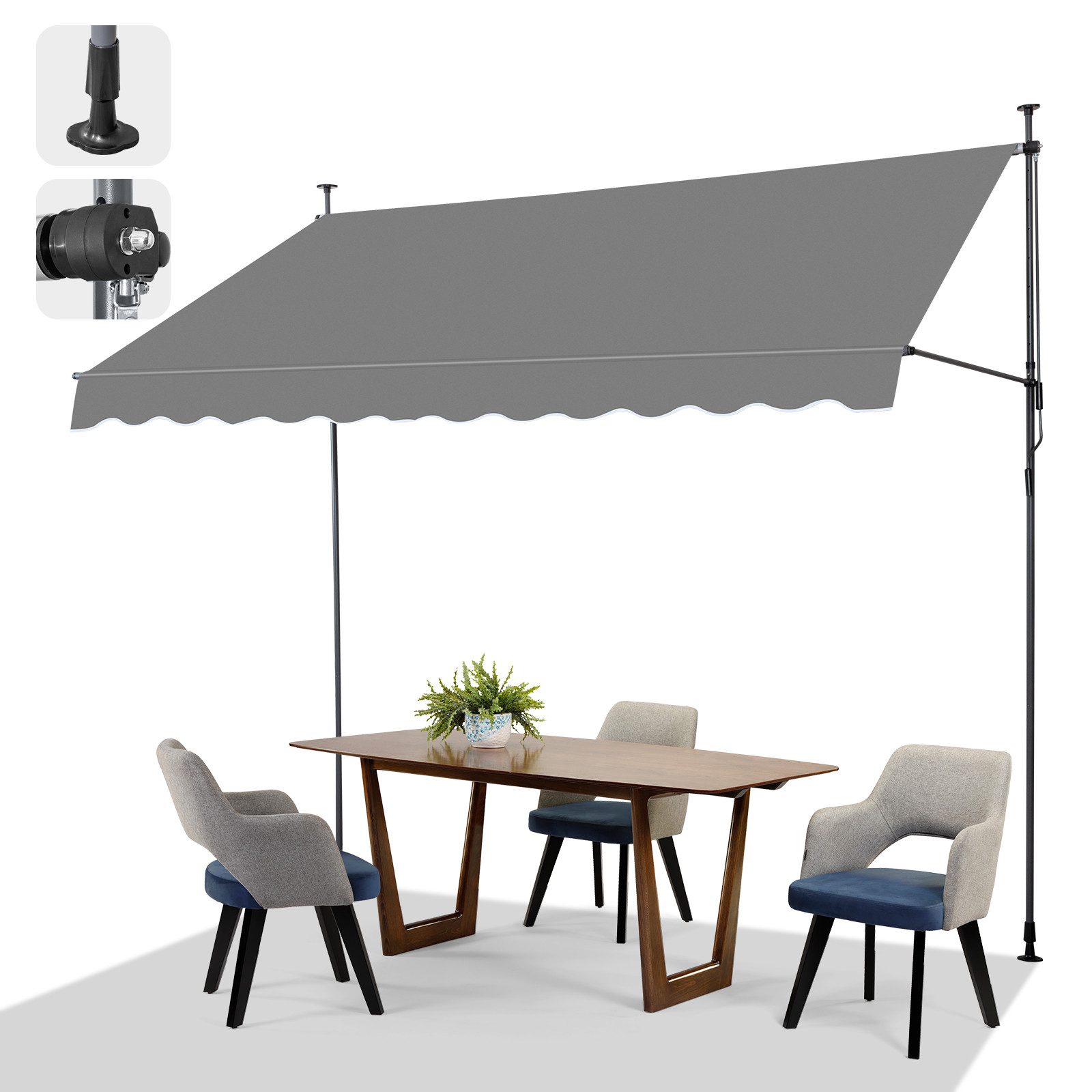 LALAHO Klemmmarkise Balkonmarkise 200/250/300cm Gelenkarm Markise Sonnenmarkise mit Handkurbel höhenverstellbar,Sonnenschutz UV-beständig wasserdicht